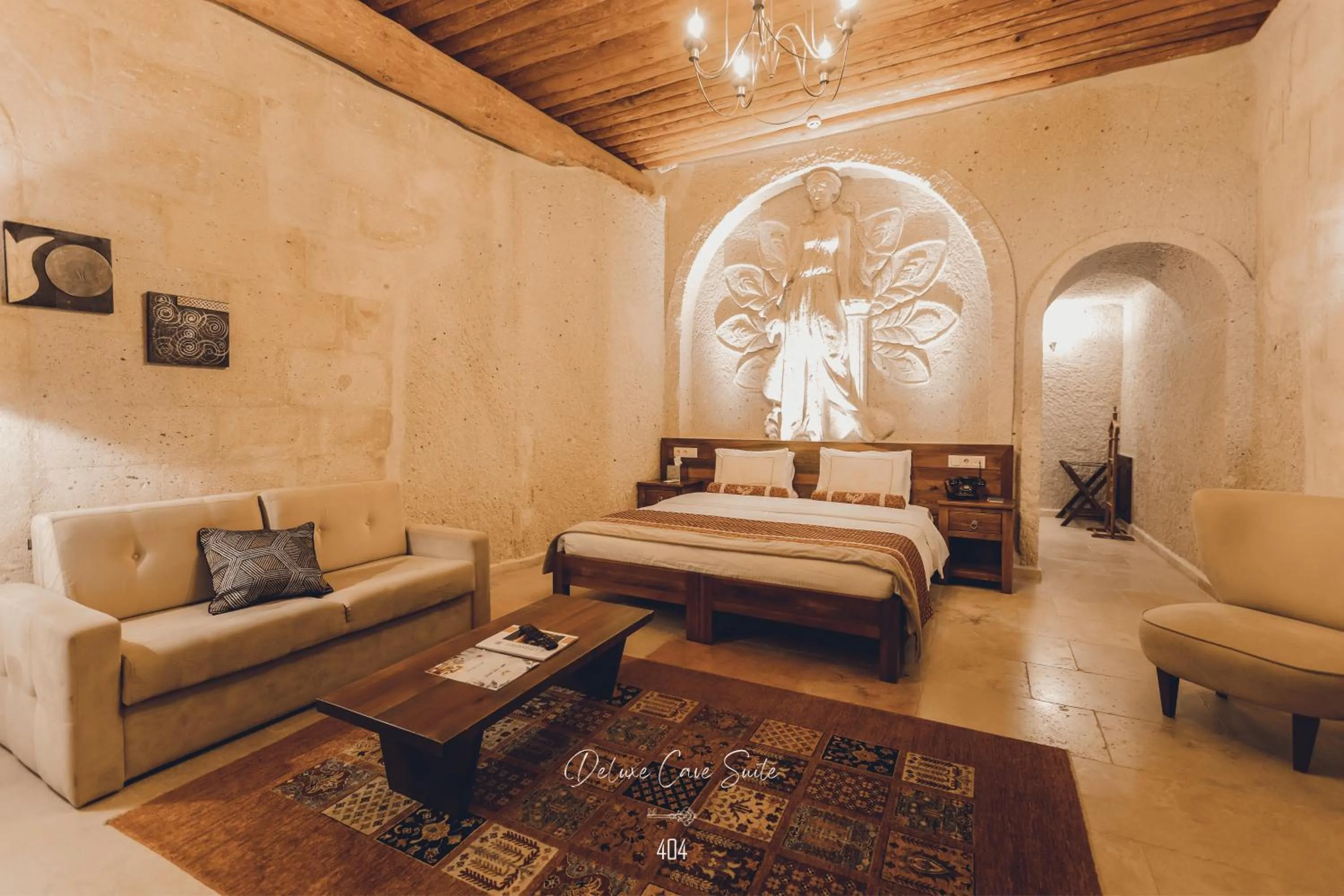 Living room, Bed in Nino Cave Suites