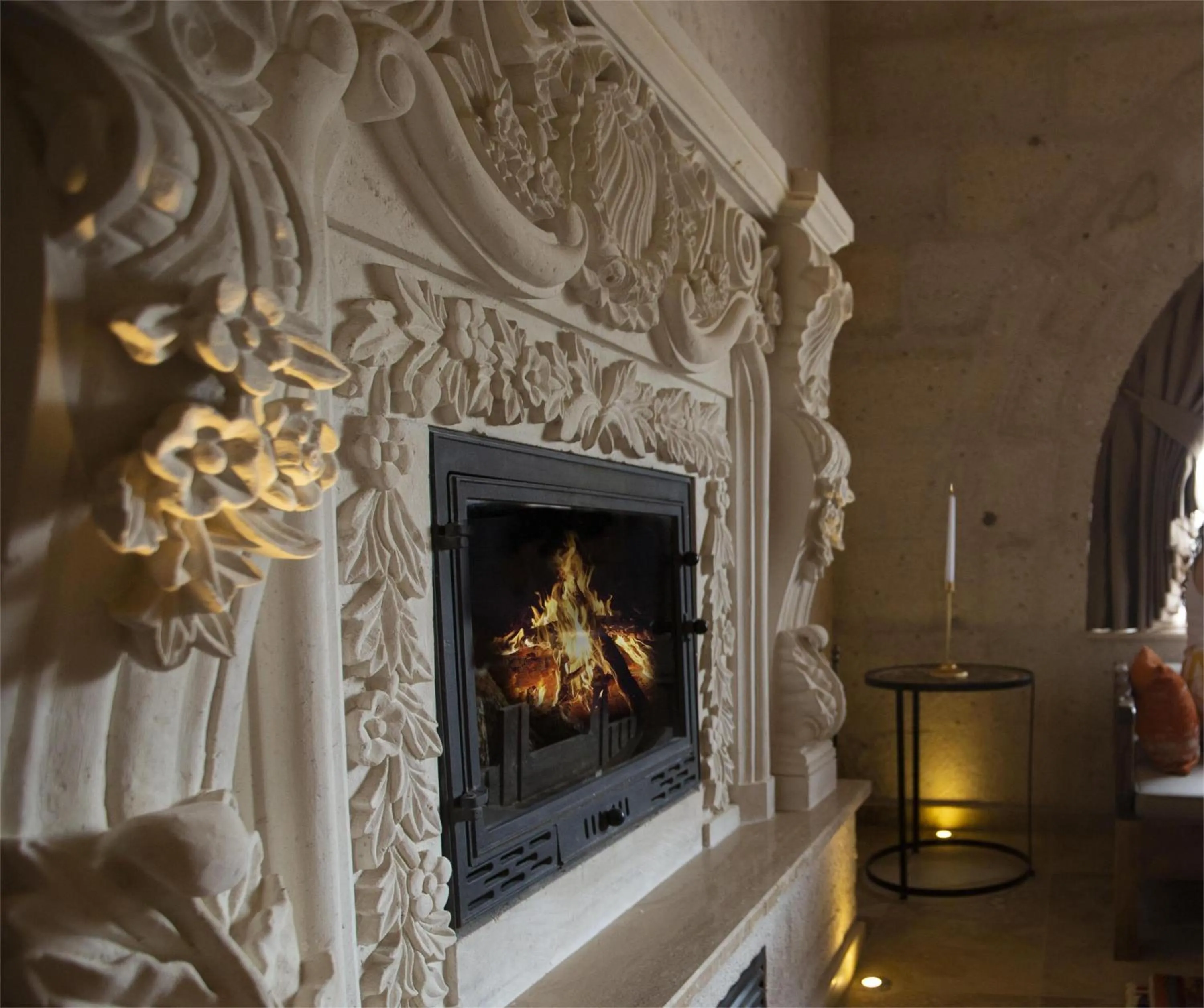 fireplace in Nino Cave Suites