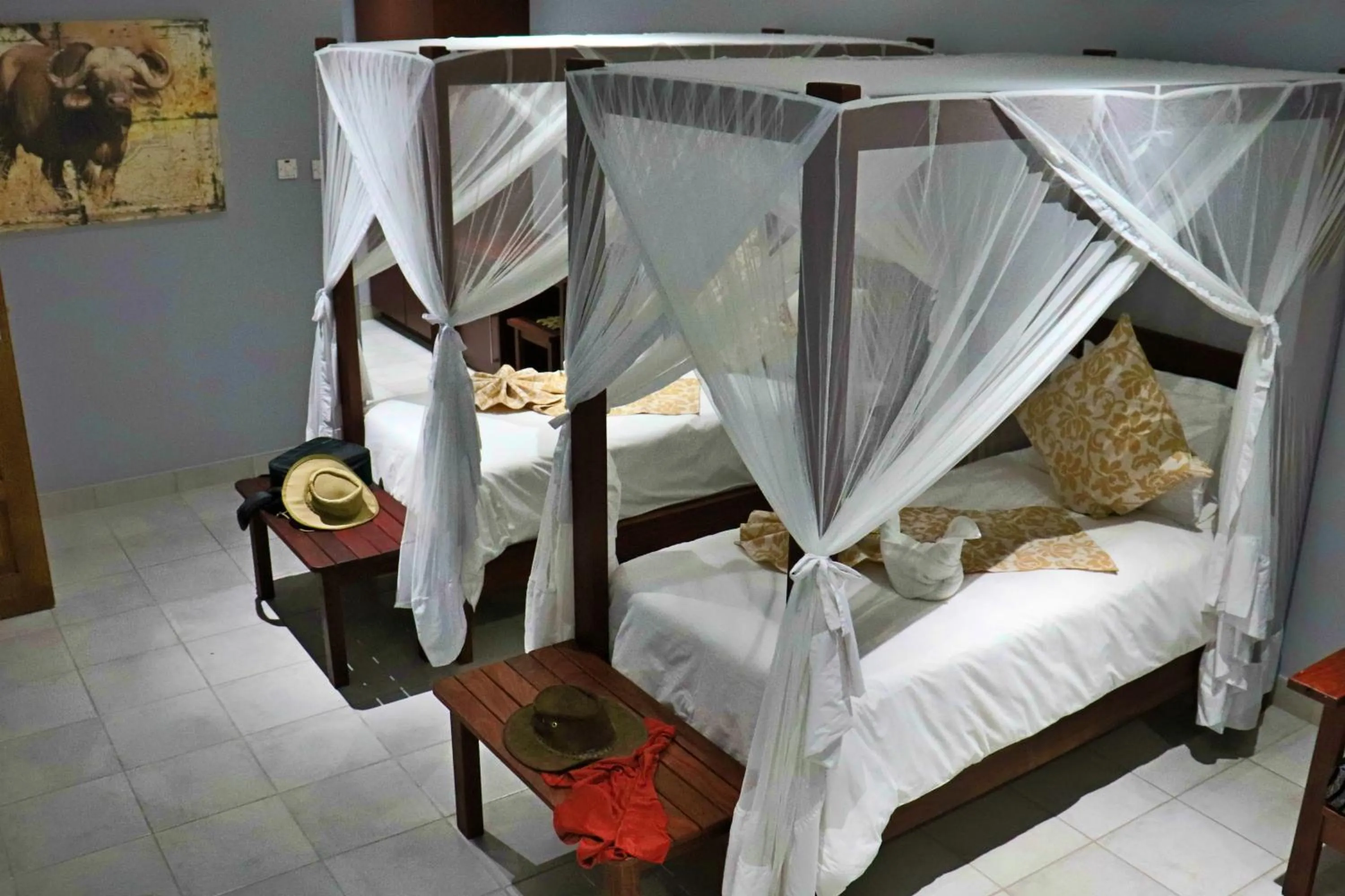 Bed in Tlou Safari Lodge