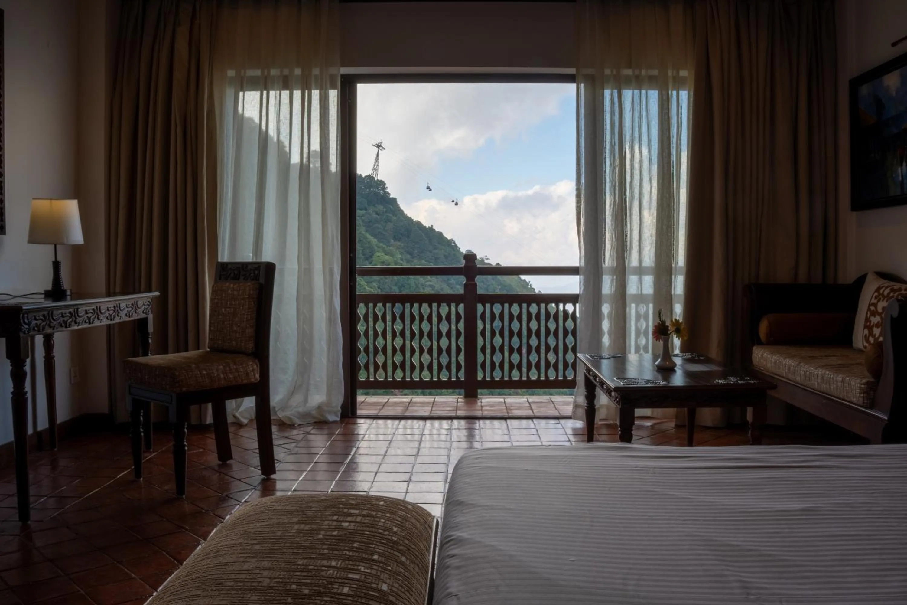 Balcony/Terrace, Bed in Chandragiri Hills Resort Kathmandu-Luxury in the Clouds