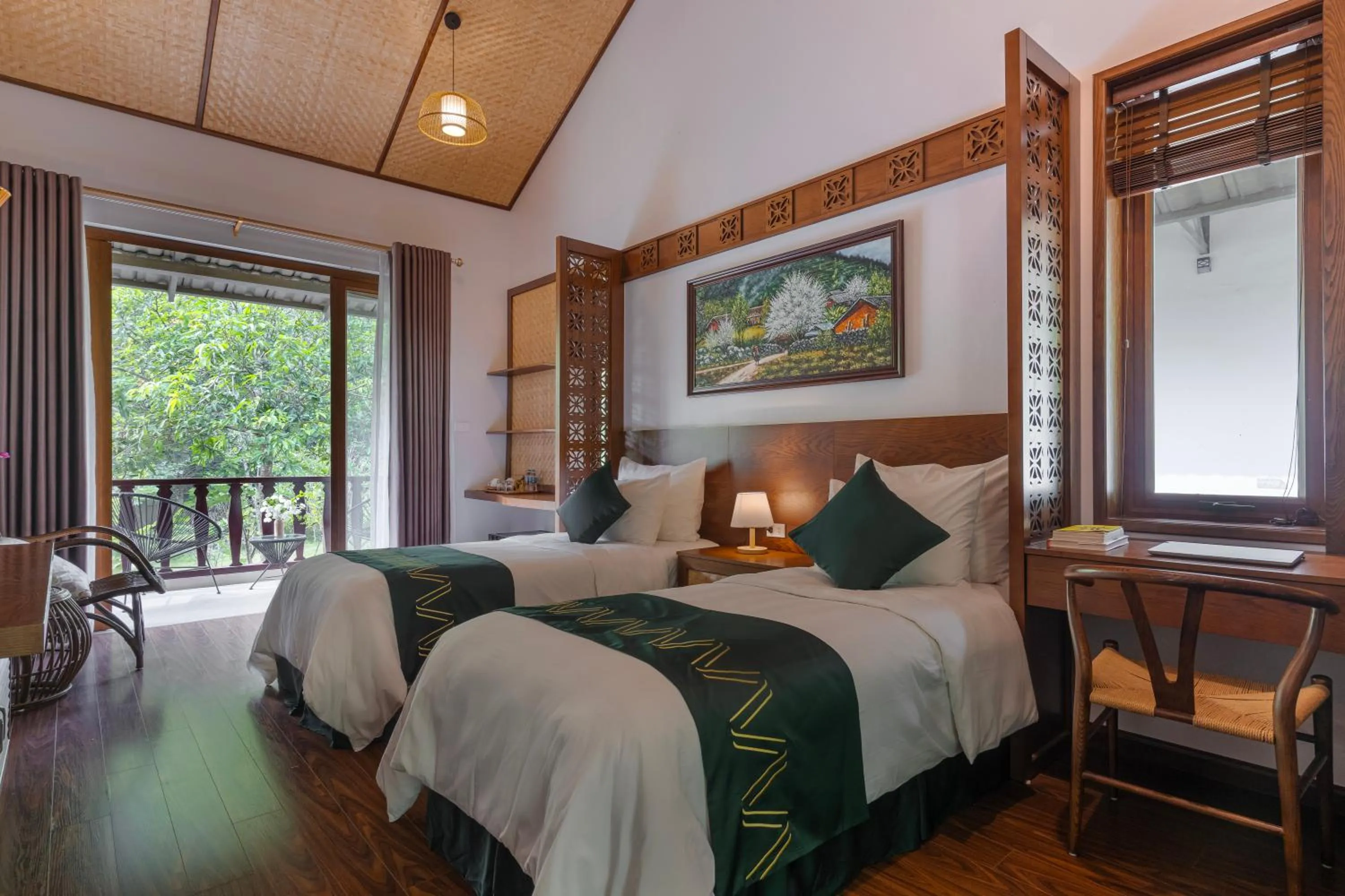 Bed in Mai Chau Mountain View Resort