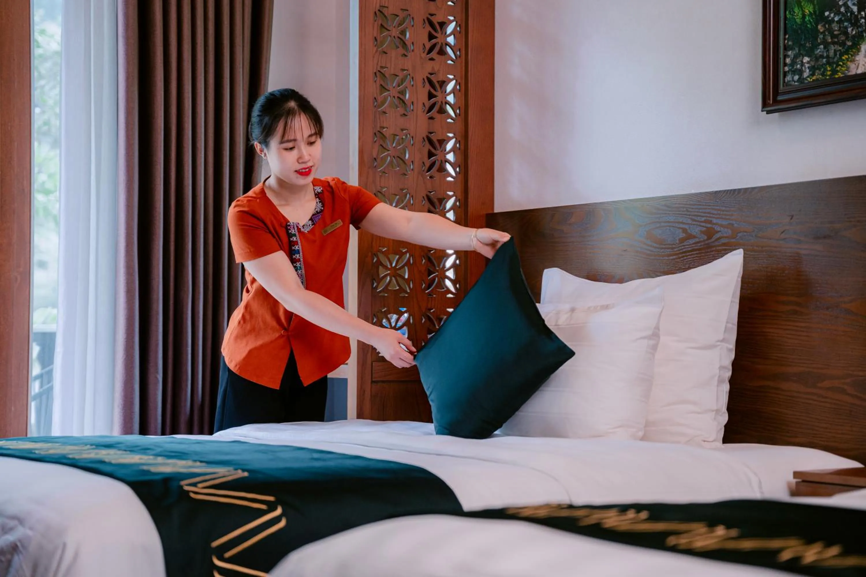 Bed in Mai Chau Mountain View Resort