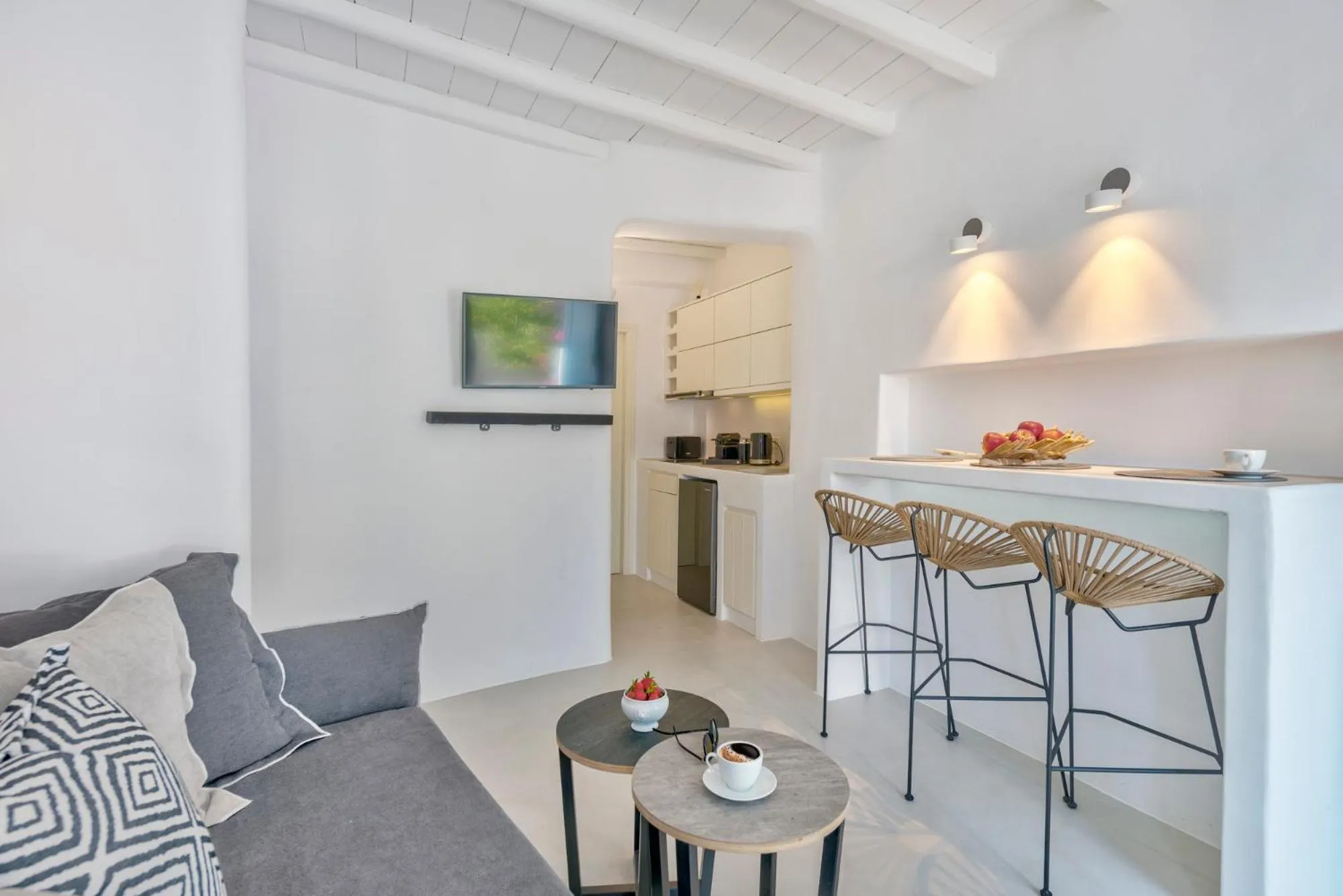 Living room in Mykonian Mews Luxury Suites