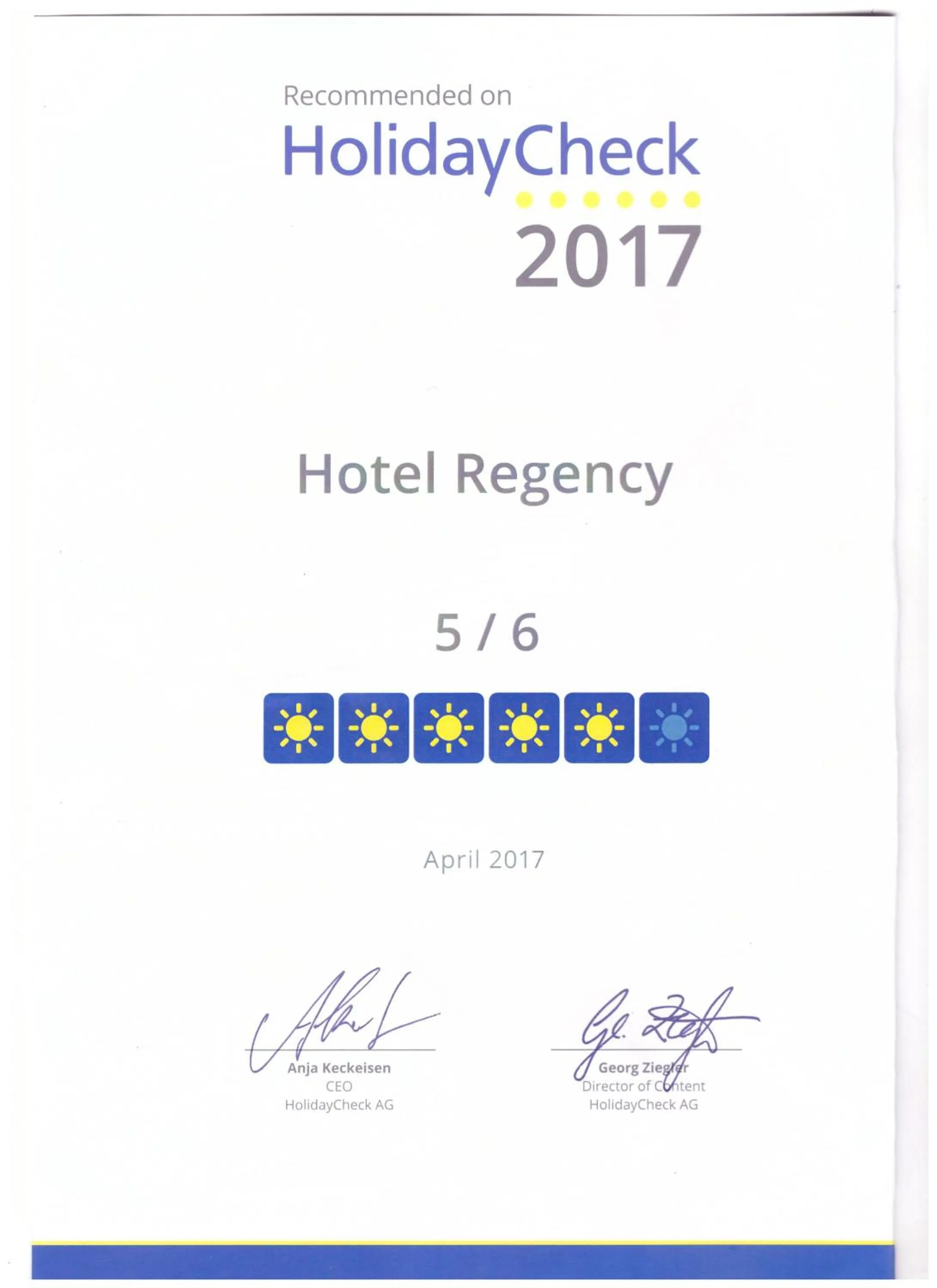 Certificate/Award in Hotel Regency