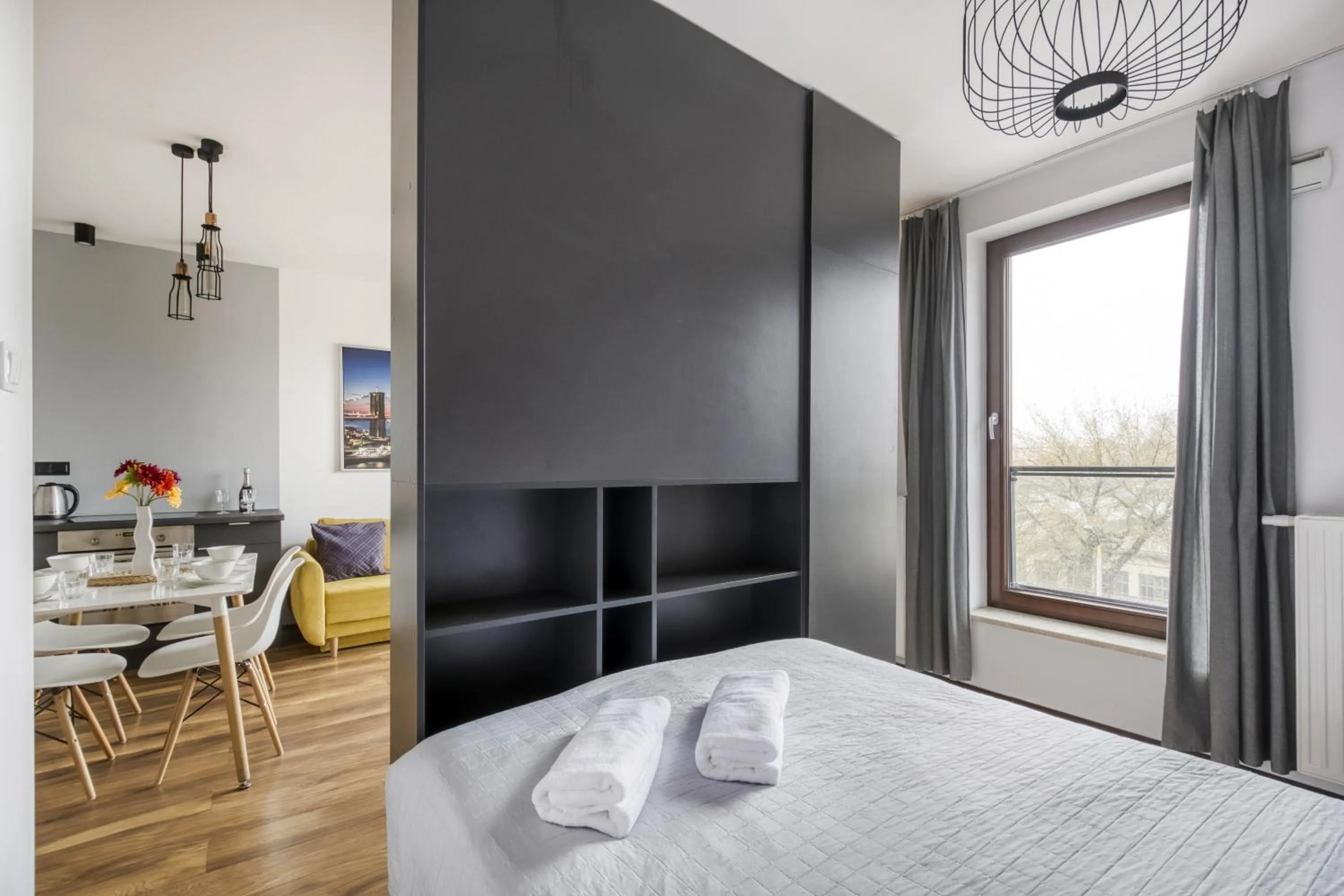 Bedroom, Bed in Warsaw Night Apartments Giełdowa