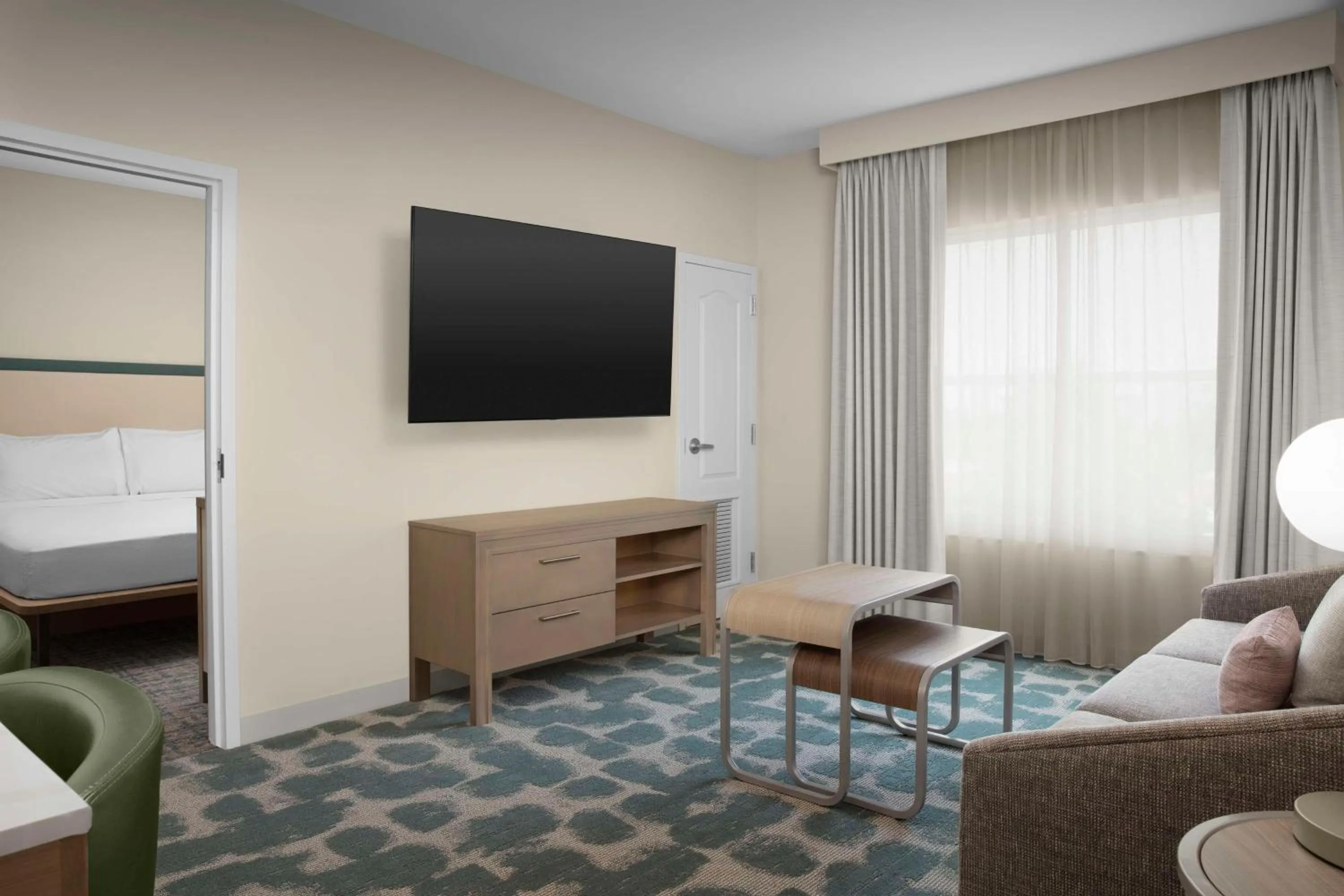 Living room, Bed in Homewood Suites by Hilton Irving-DFW Airport