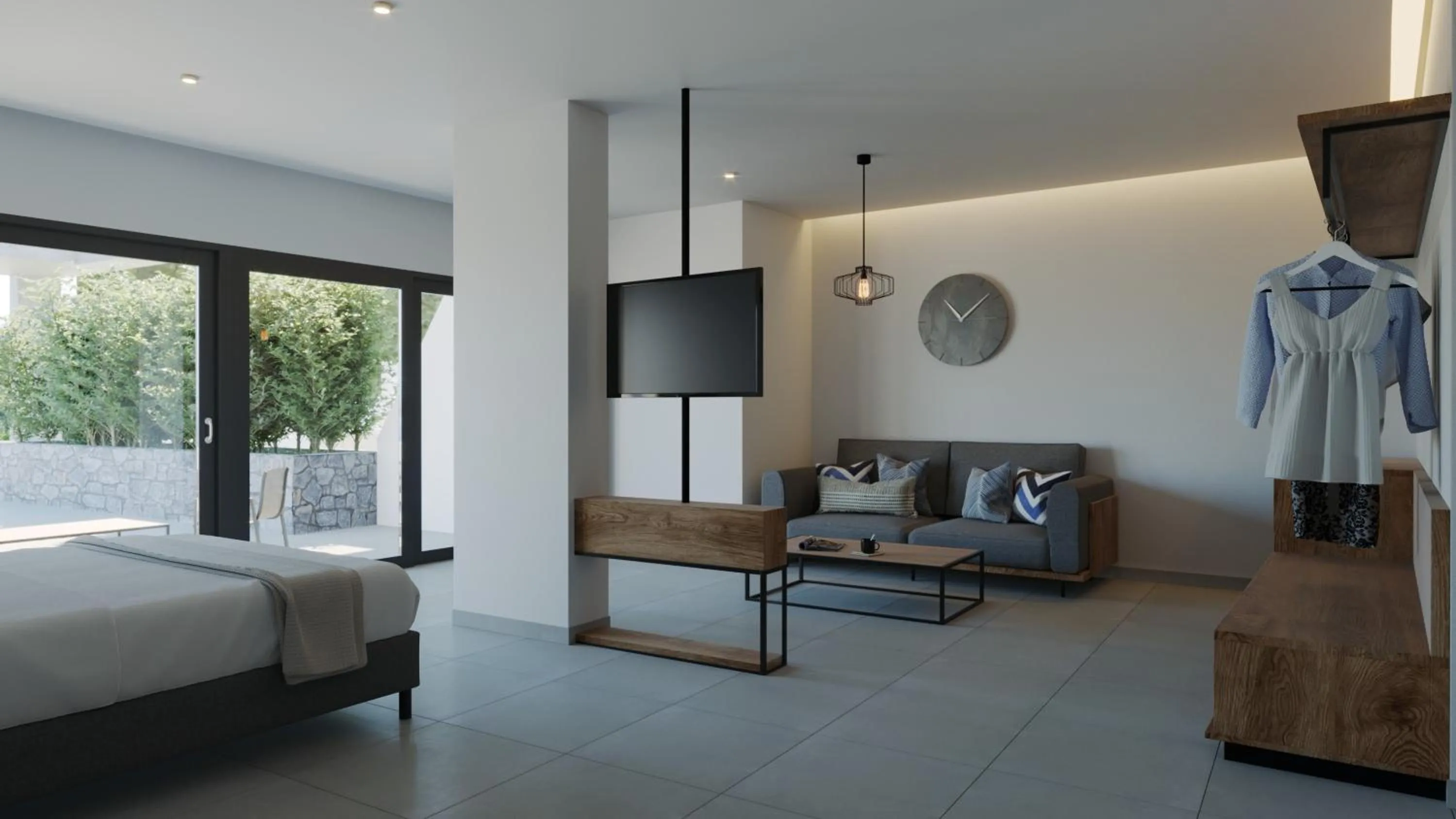 Living room, Bed in Atalanti Boutique Hotel - Adults Only