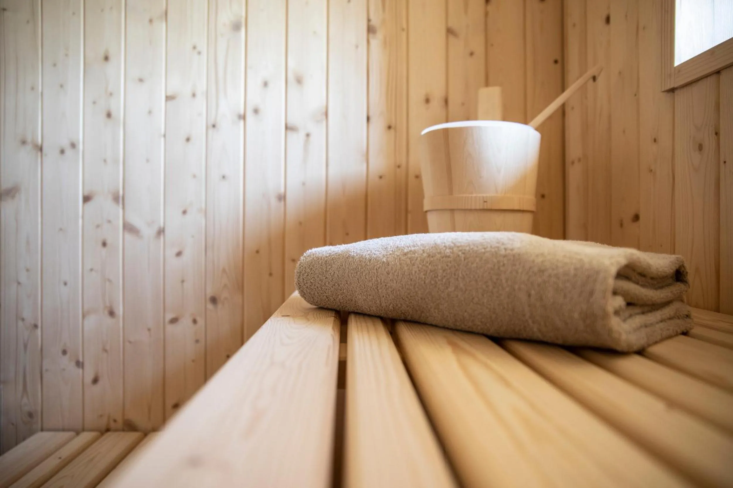 Sauna, Bed in Capanna Suites
