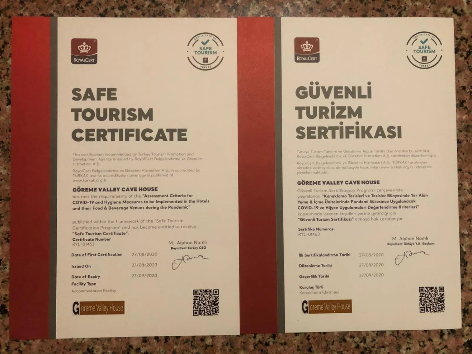 Logo/Certificate/Sign in Goreme Valley Cave House