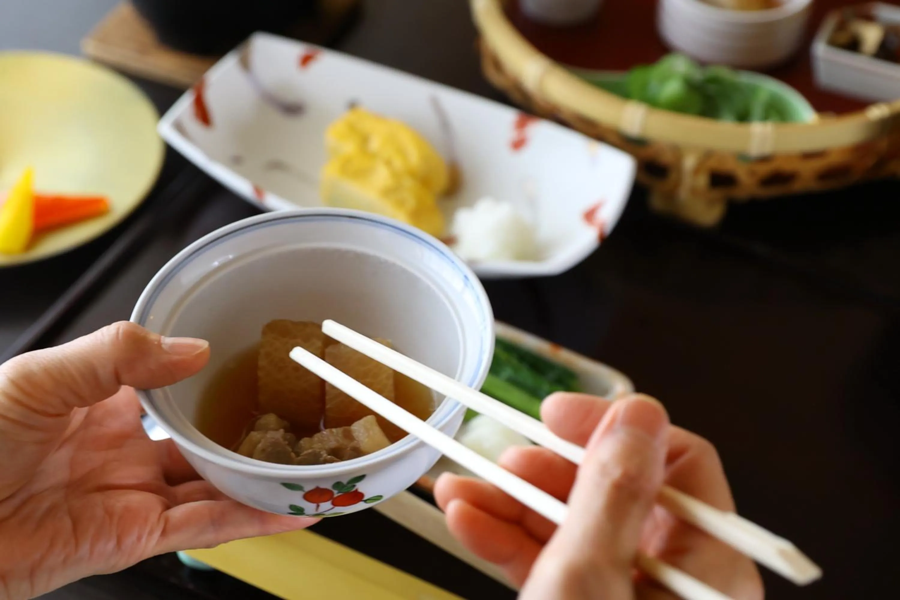 Asian breakfast in Kamei no Yu