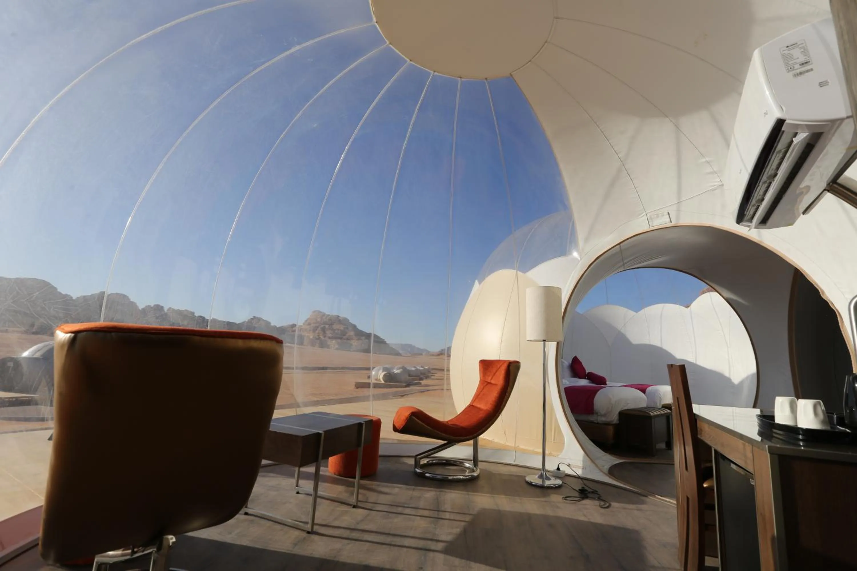 Seating area in Wadi Rum Bubble Luxotel