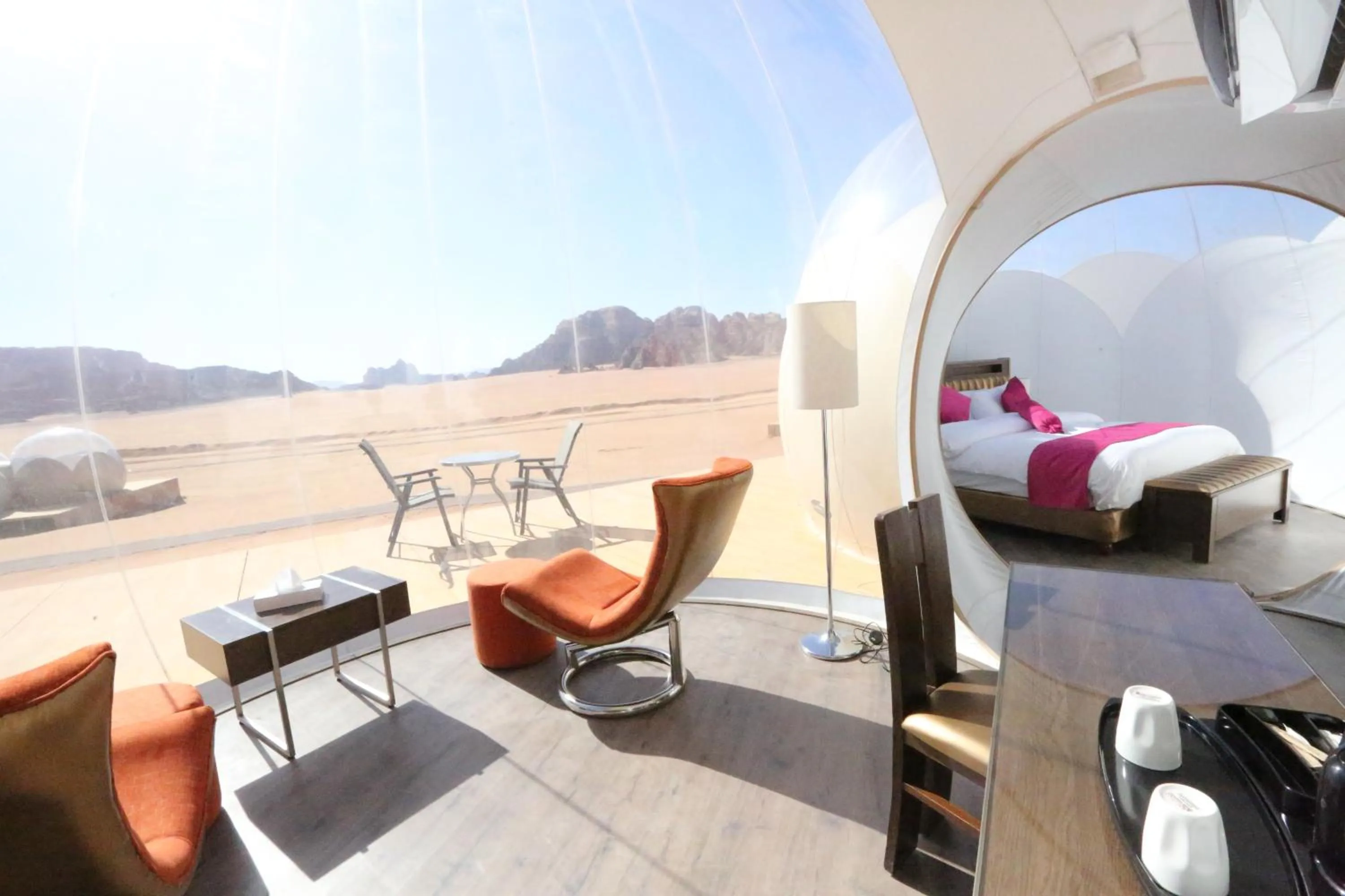 Seating area in Wadi Rum Bubble Luxotel