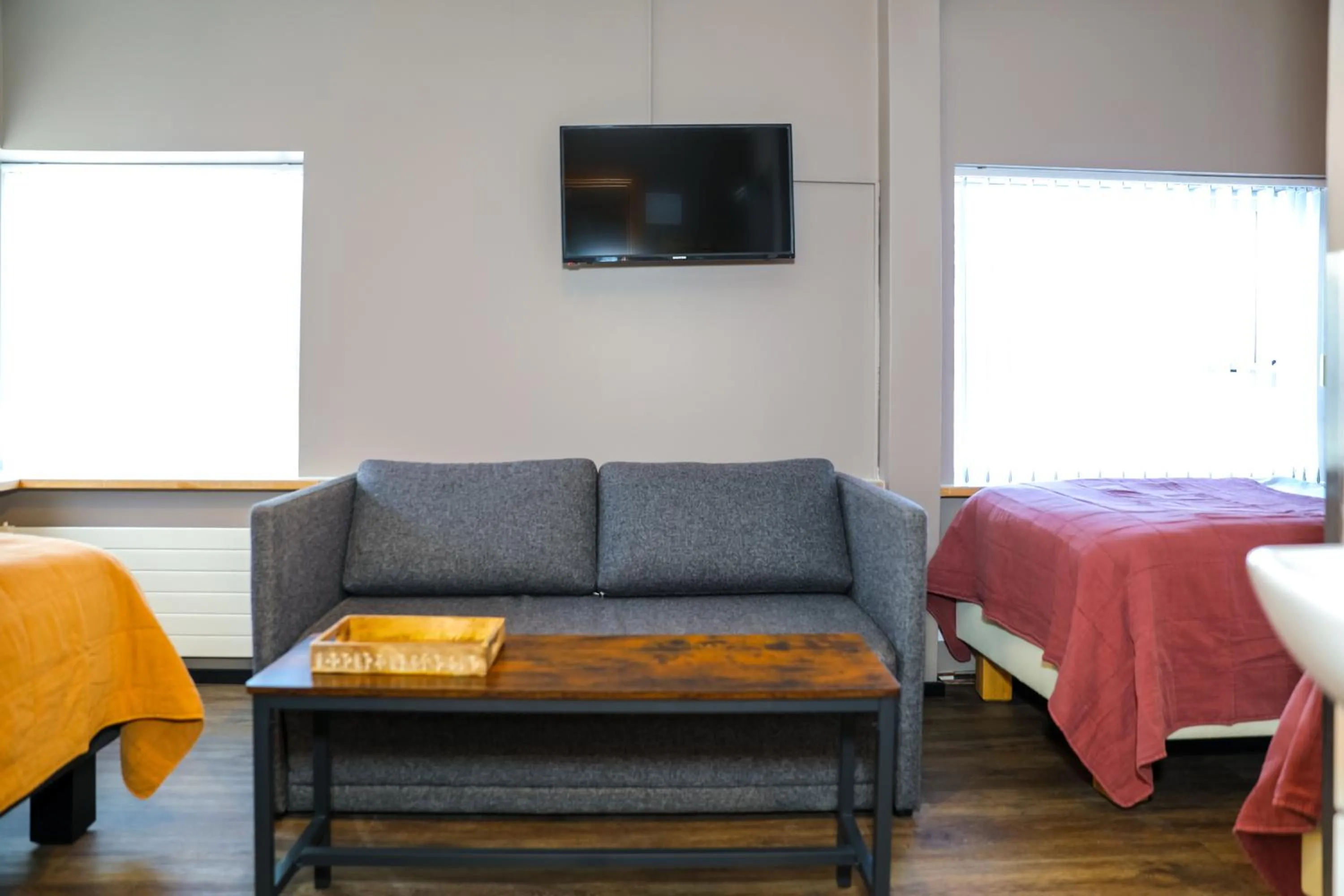 Seating area, Bed in Akureyri Hostel