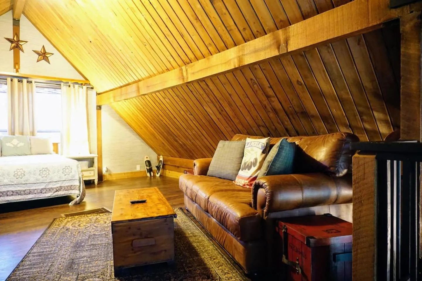 Bed in The Nature House a Secluded Waterfront Cabin