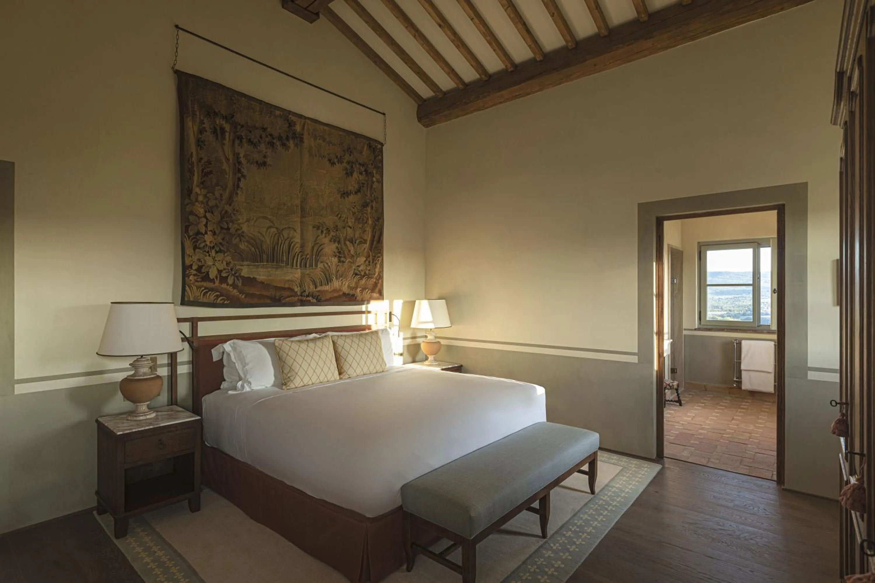 Bedroom, Bed in Castello di Casole, A Belmond Hotel, Tuscany