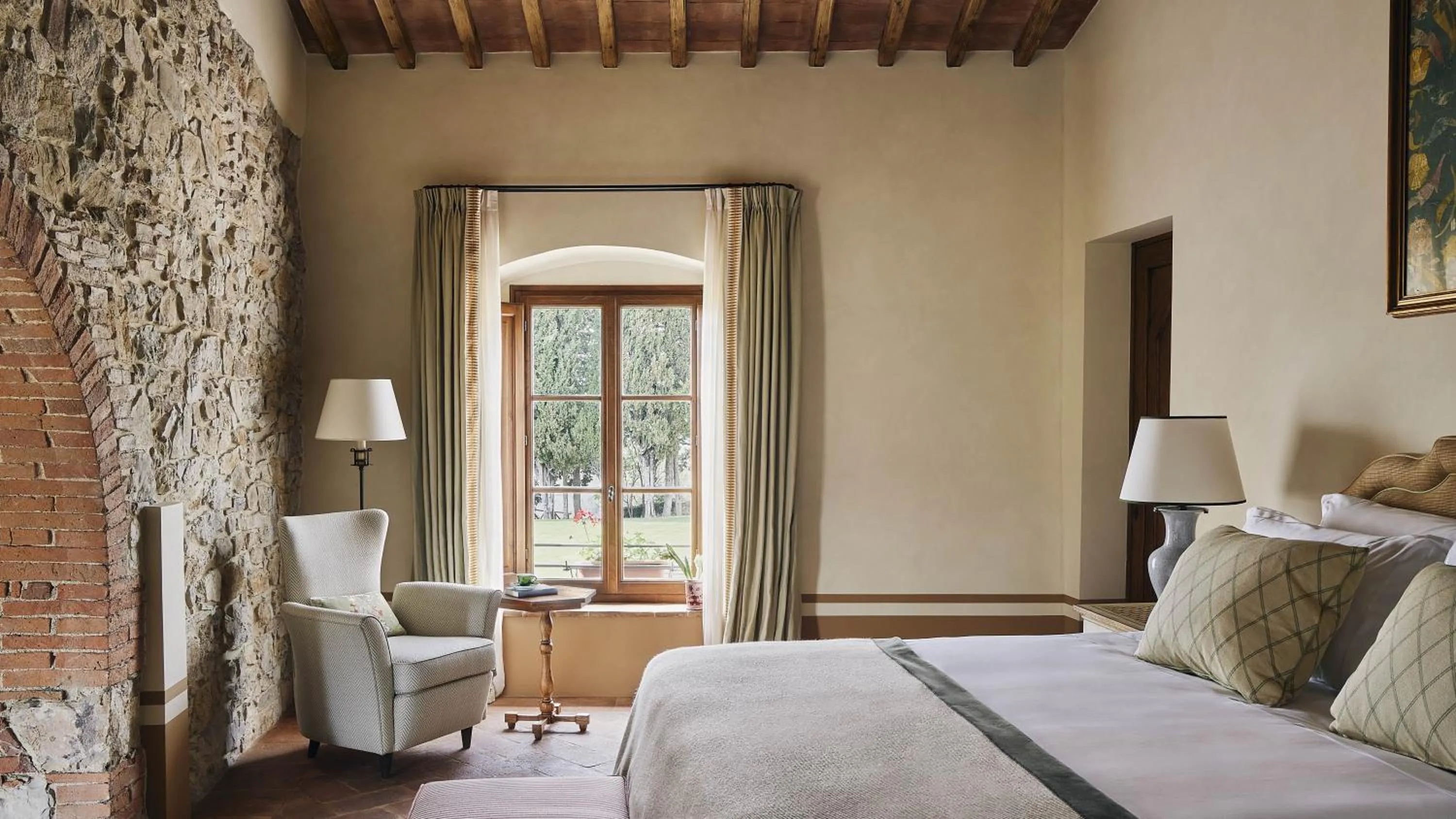Bedroom, Bed in Castello di Casole, A Belmond Hotel, Tuscany