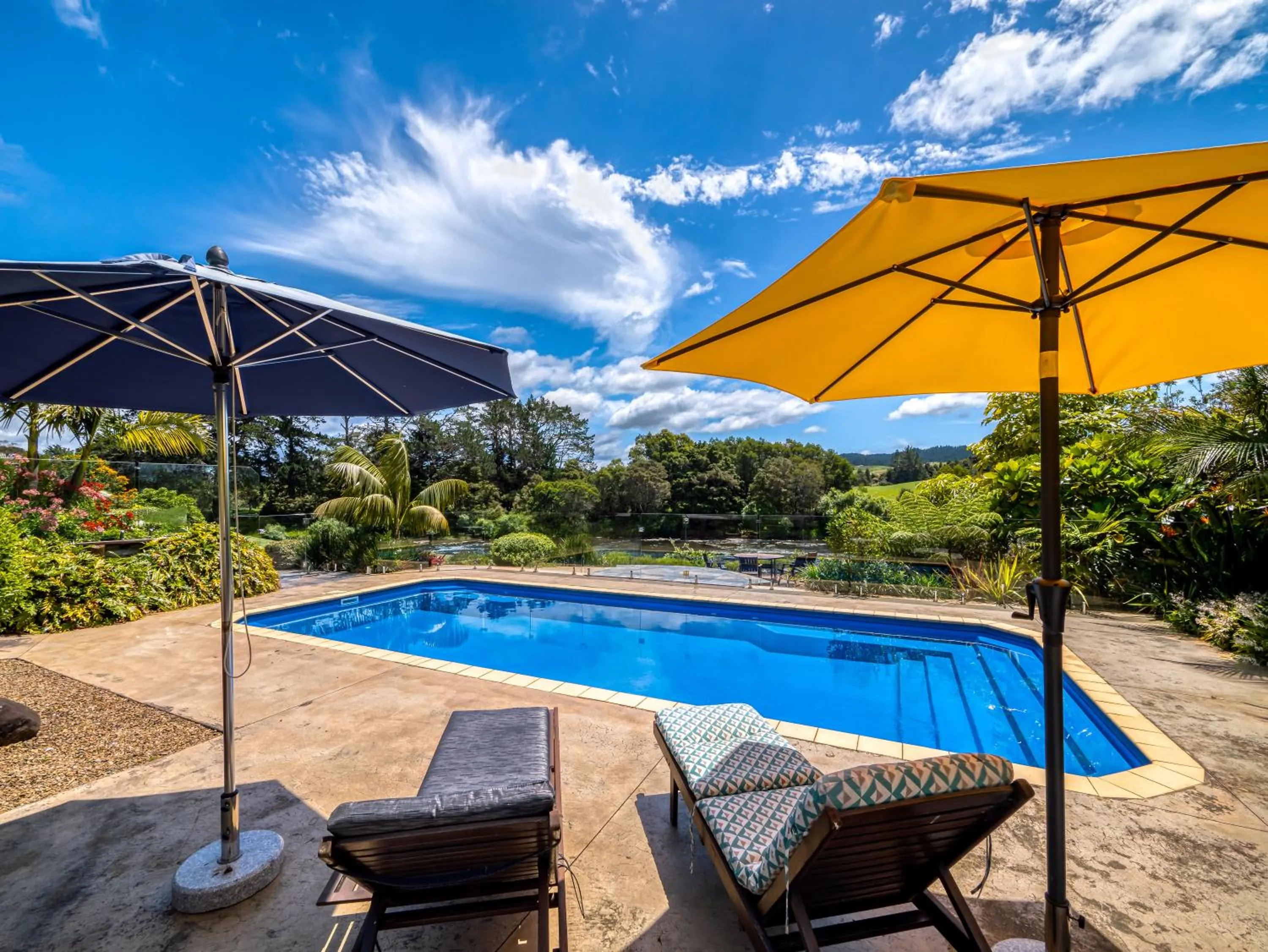 Garden view in Te Awa Lodge