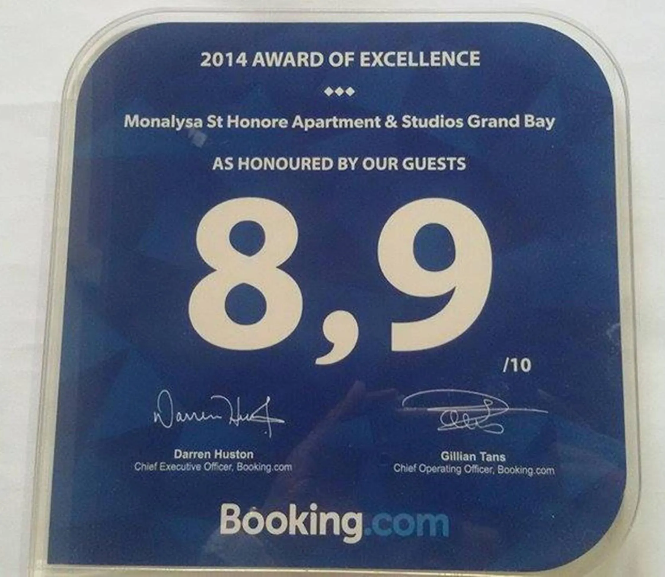 Certificate/Award in Monalysa St Honore Apartment & Studios Grand Bay