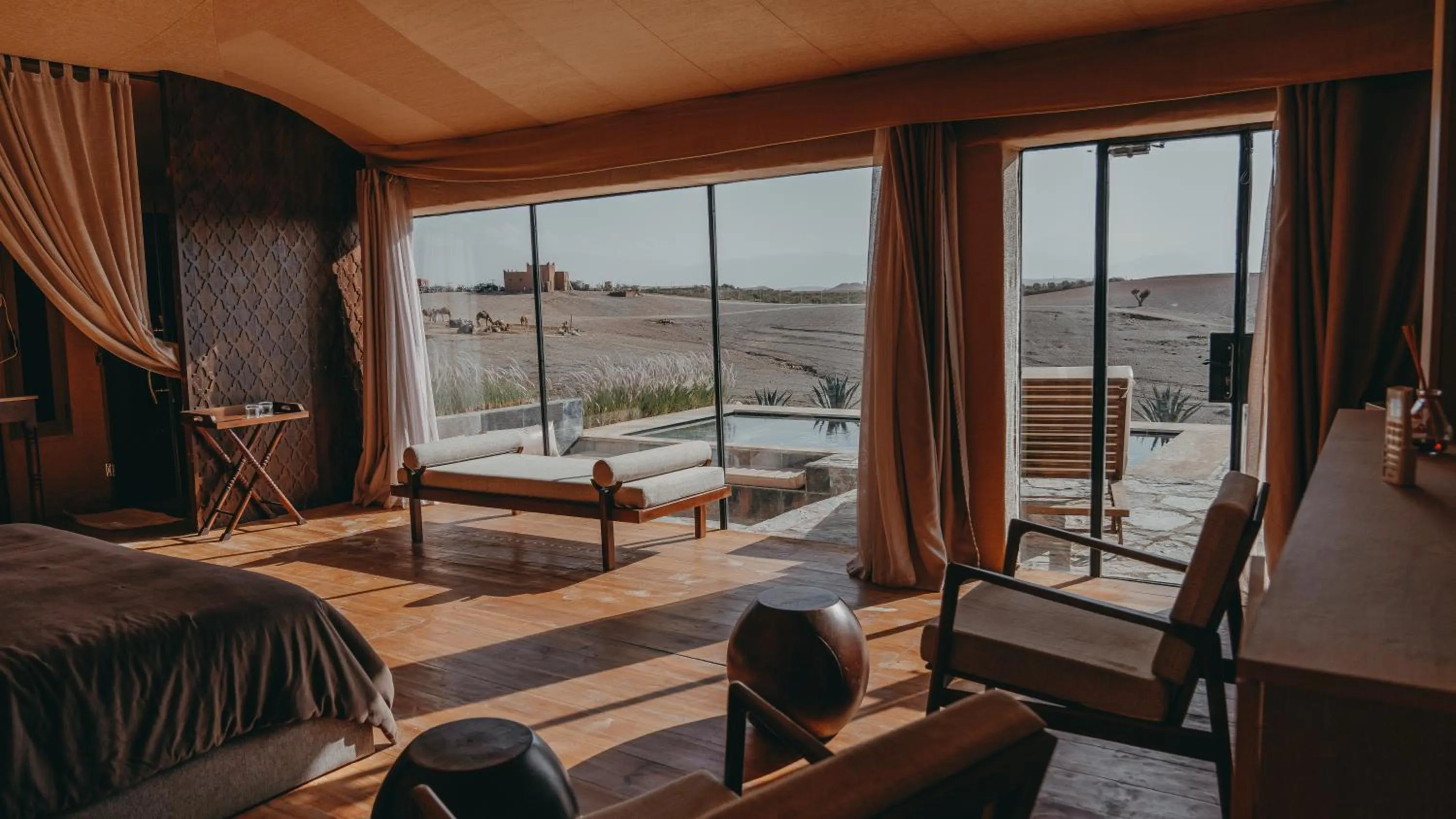 Patio, Bed in The White Camel Camp - Agafay Desert Activities