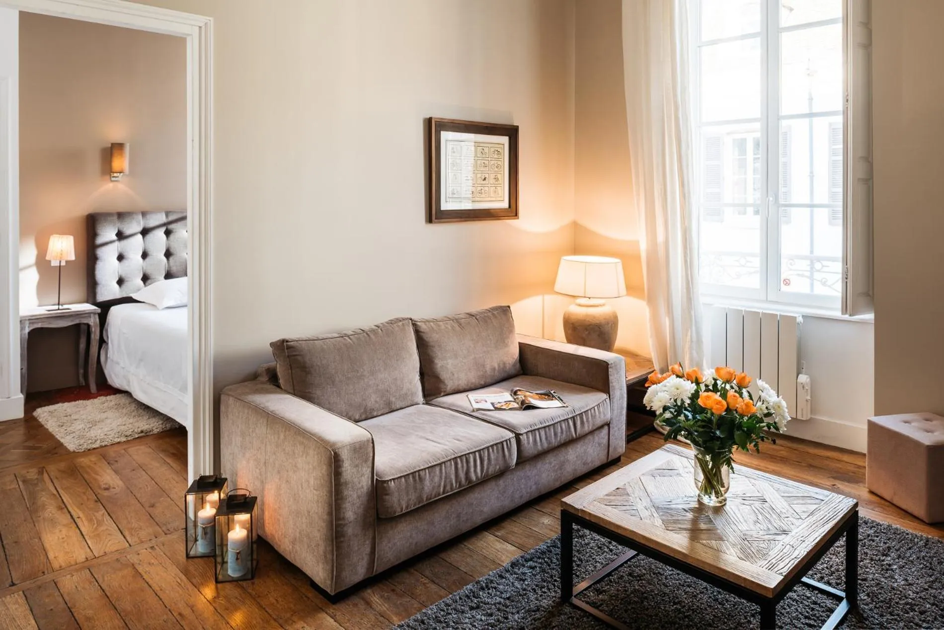 Living room, Bed in La Maison des Courtines