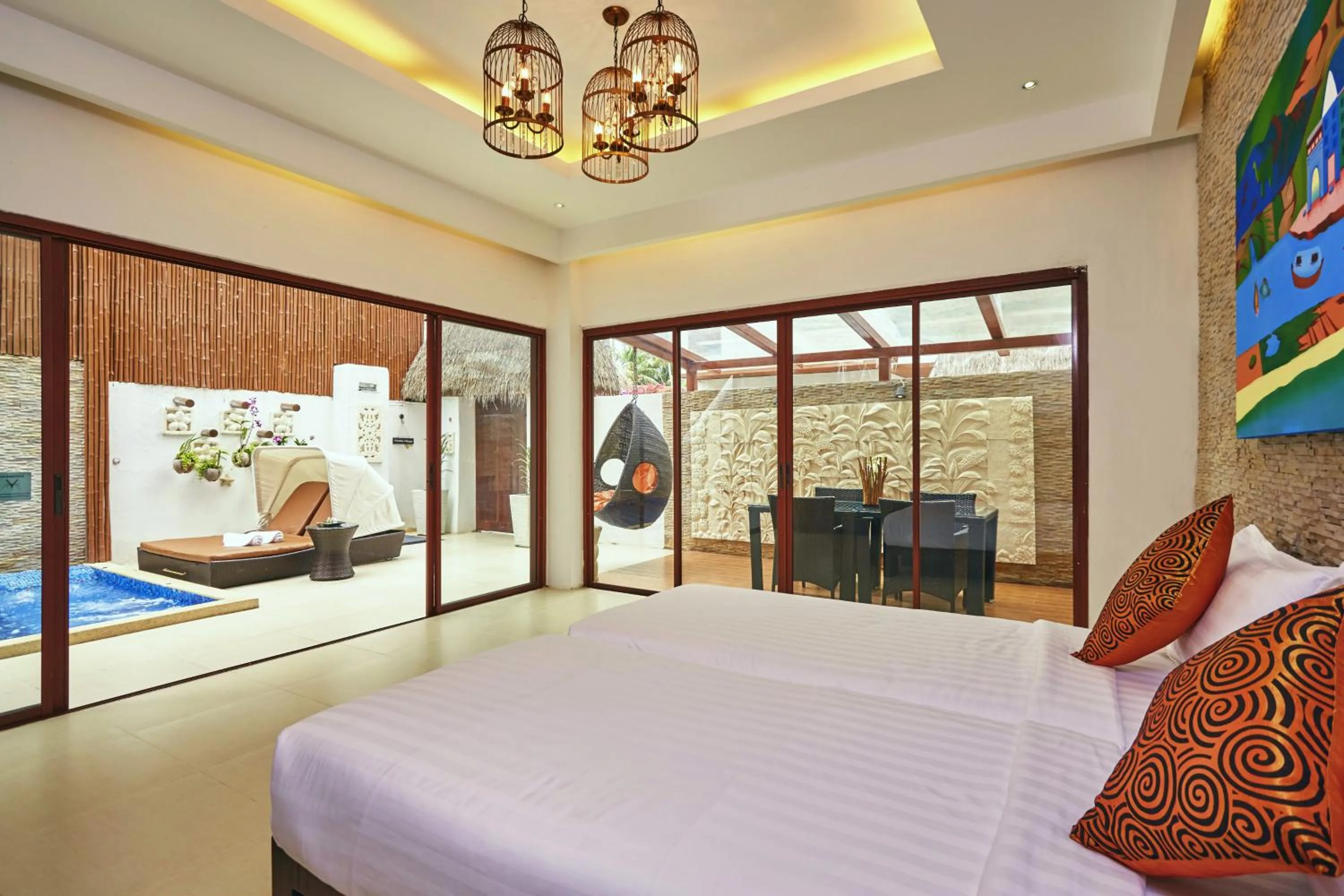 Pool view, Bed in Dhevan Dara Beach Villa Kuiburi