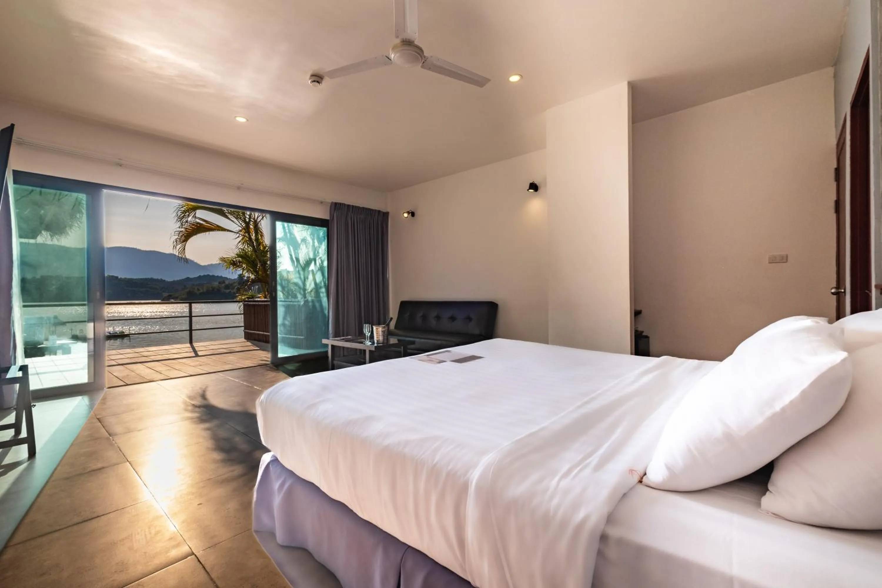 View (from property/room), Bed in The Sanctuary Nam Ngum Beach Resort