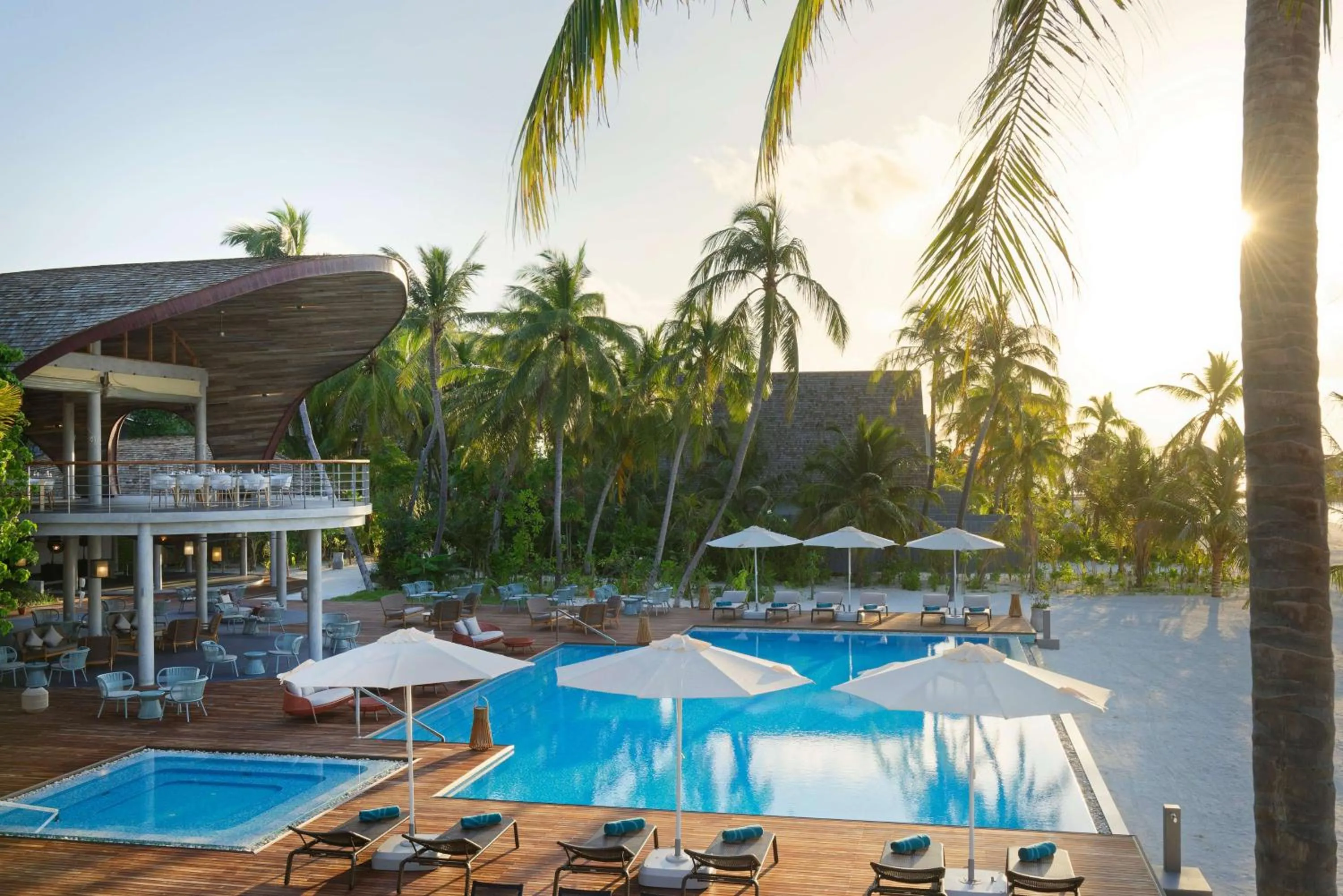 Pool view in OUTRIGGER Maldives Maafushivaru Resort - 25 percent discount on transfers for min 4 nights stay and more, valid for reservations between 01 July till 22 Dec 2025