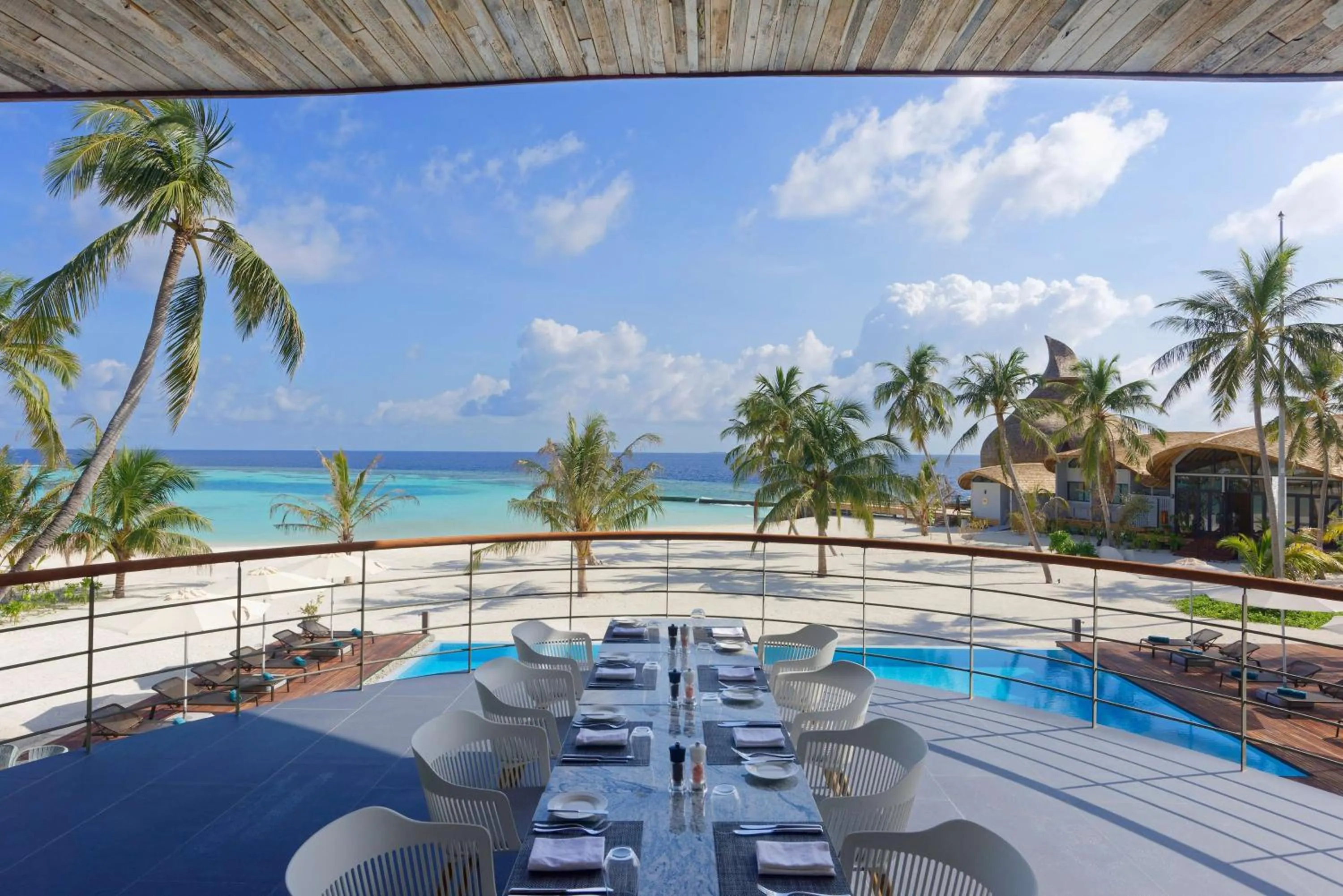 Restaurant/places to eat in OUTRIGGER Maldives Maafushivaru Resort - 25 percent discount on transfers for min 4 nights stay and more, valid for reservations between 01 July till 22 Dec 2025
