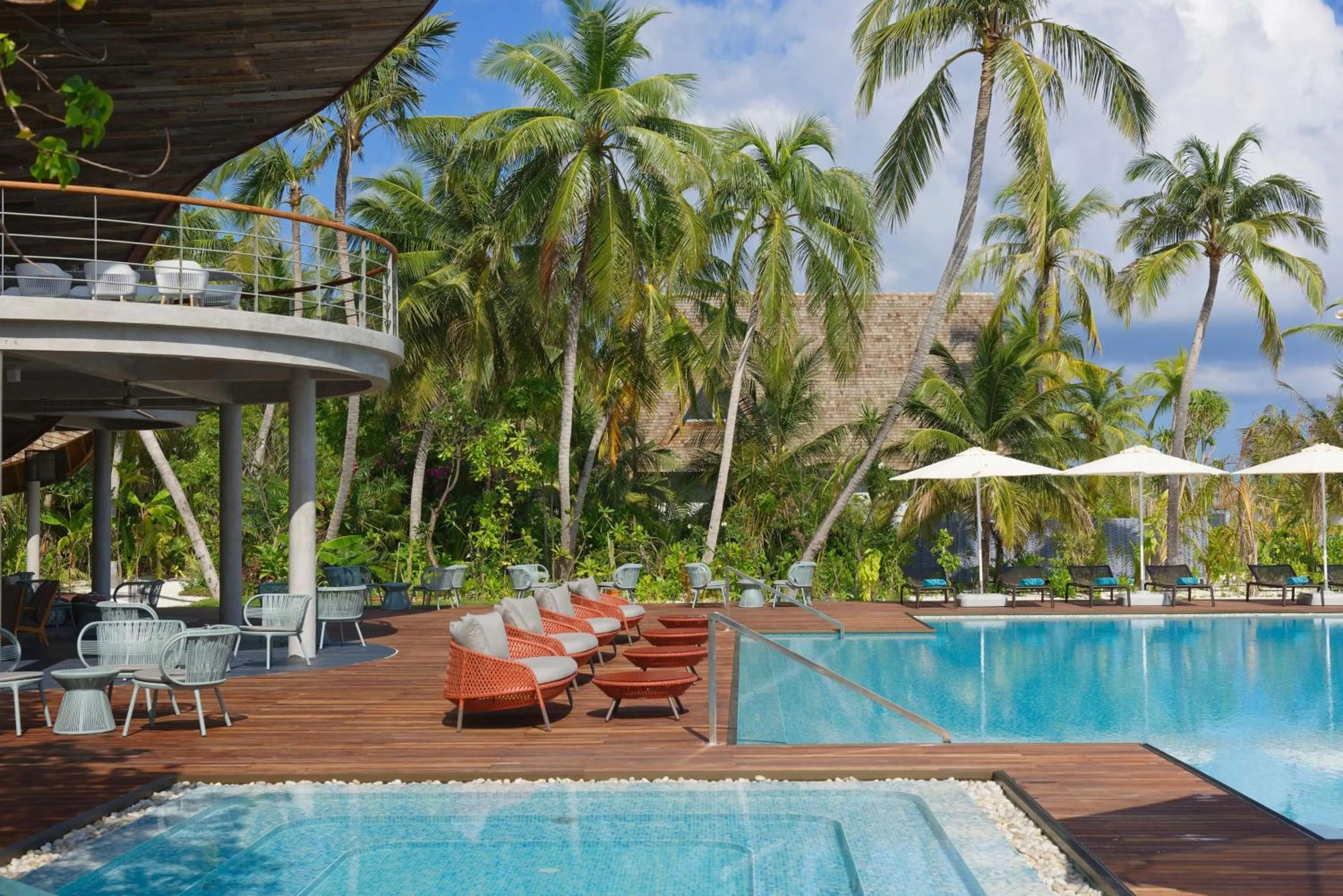 Pool view in OUTRIGGER Maldives Maafushivaru Resort - 25 percent discount on transfers for min 4 nights stay and more, valid for reservations between 01 July till 22 Dec 2025