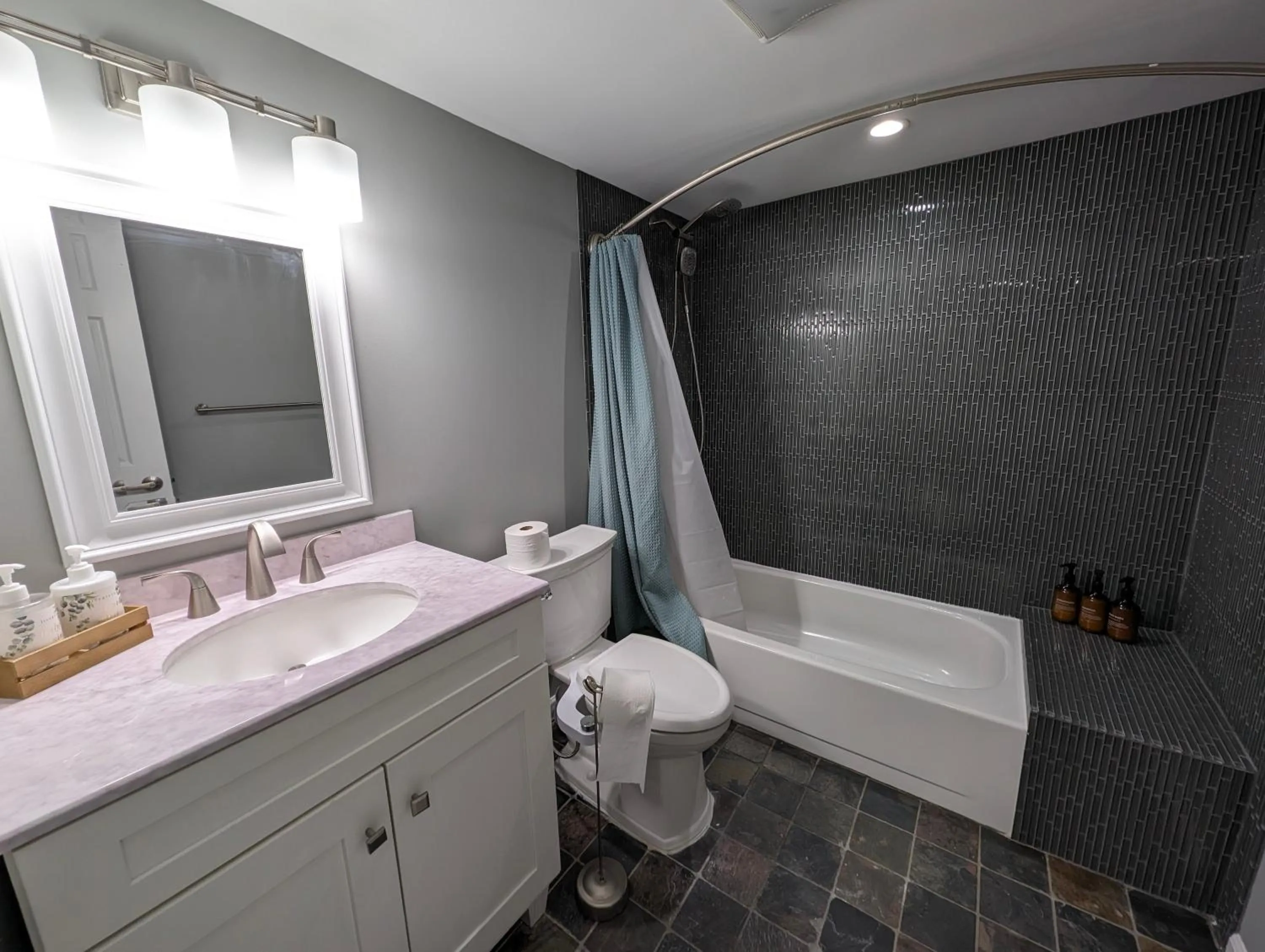 Shower in Modern Luxe Family & Groups Friendly Bungalow with Patio & Workspace