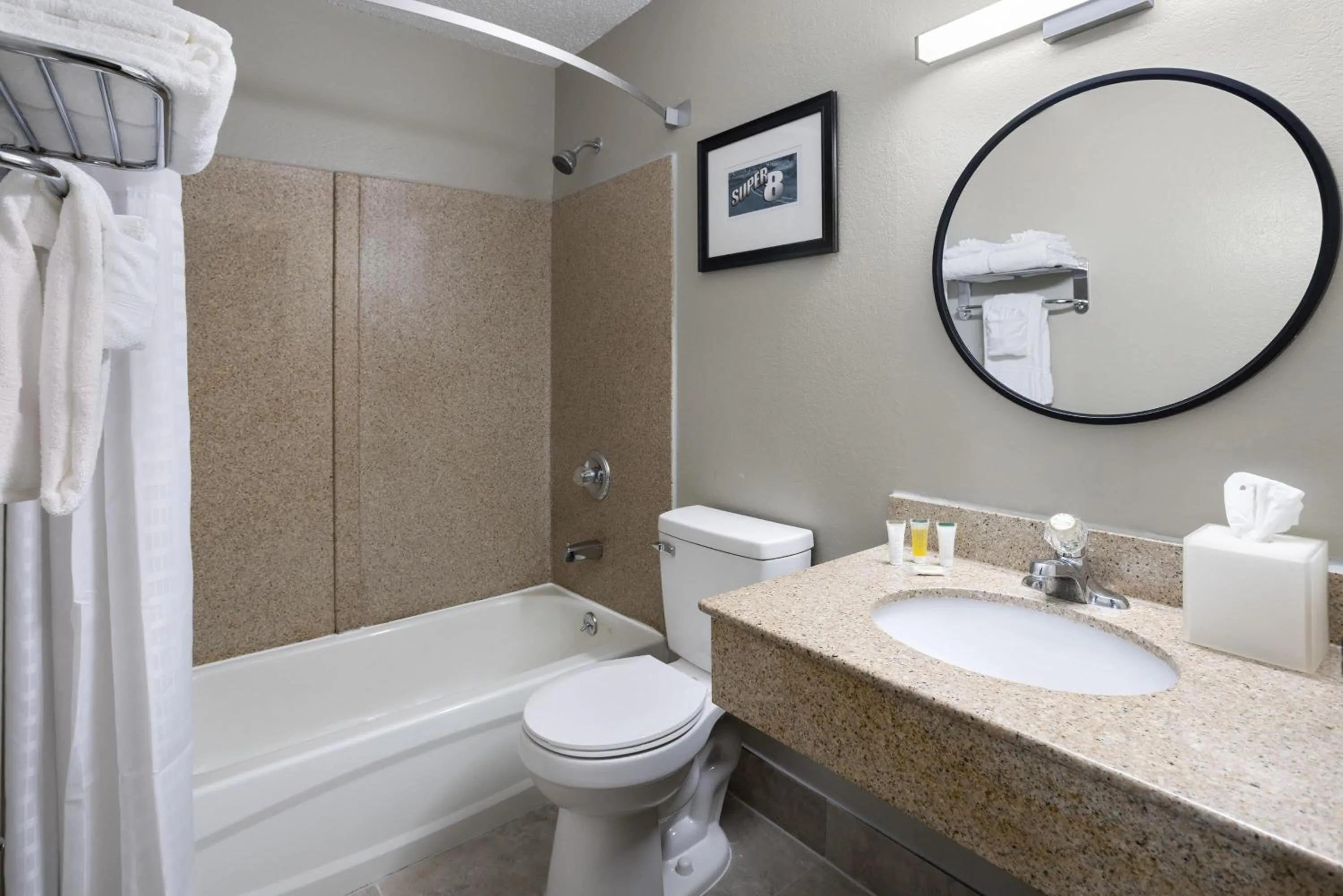 Bathroom in Super 8 by Wyndham St. Clairsville OH/Wheeling WV Area