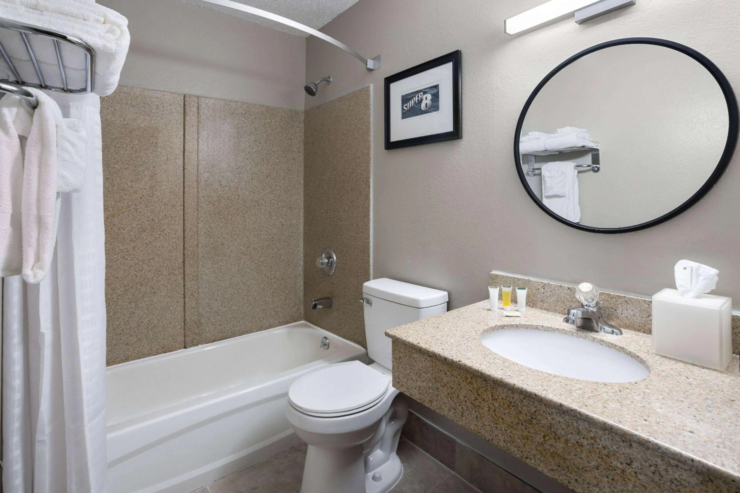 Bathroom in Super 8 by Wyndham St. Clairsville OH/Wheeling WV Area