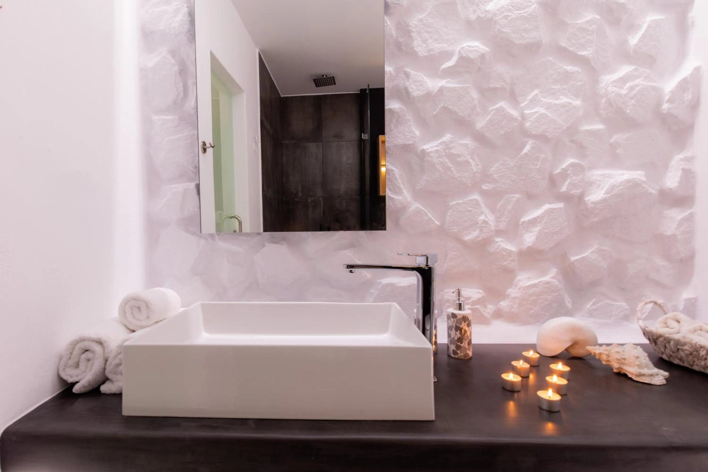 Shower in Arco Naxos Luxury Apartments