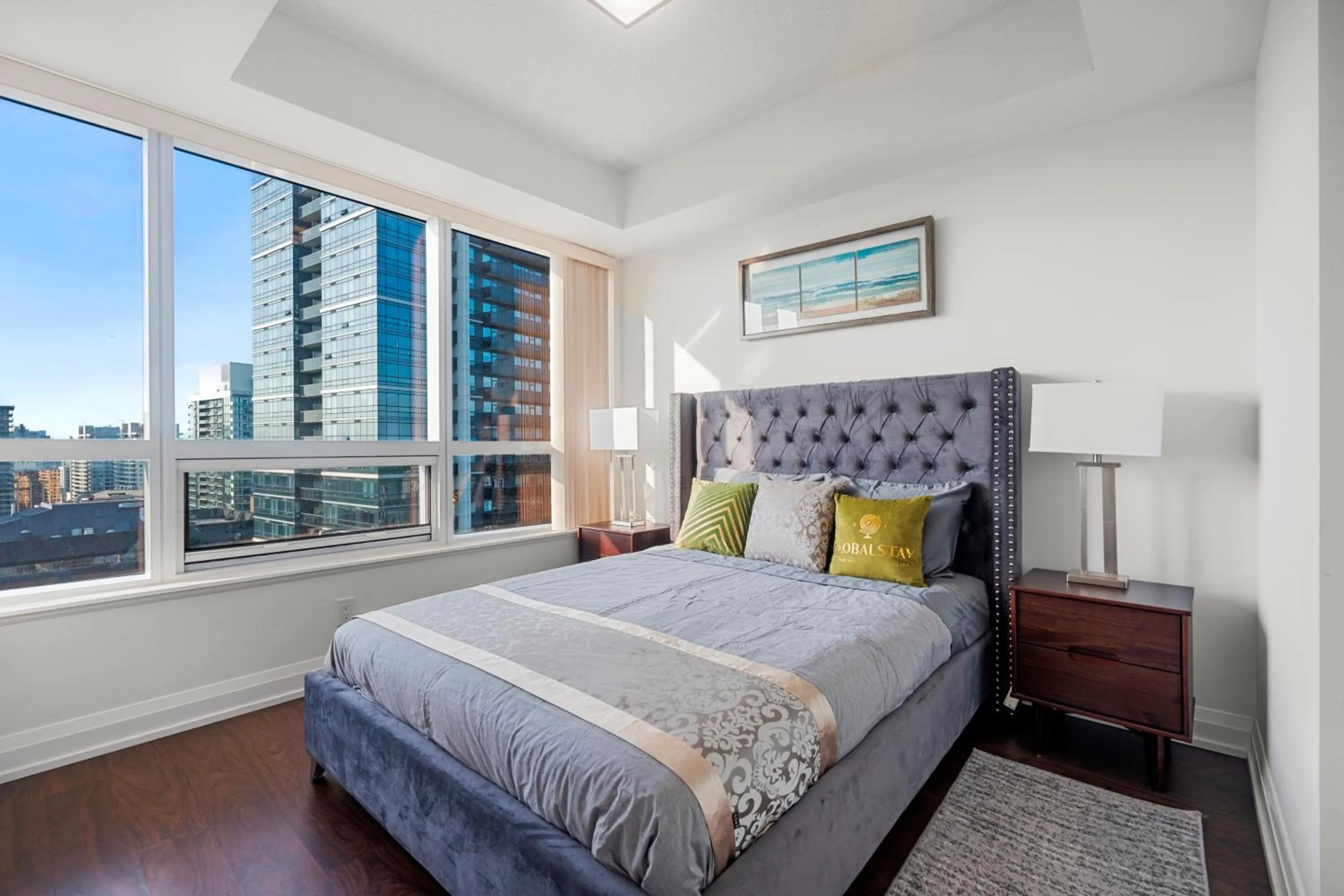 Bed in GLOBALSTAY Modern Apartments in North York Skyscraper