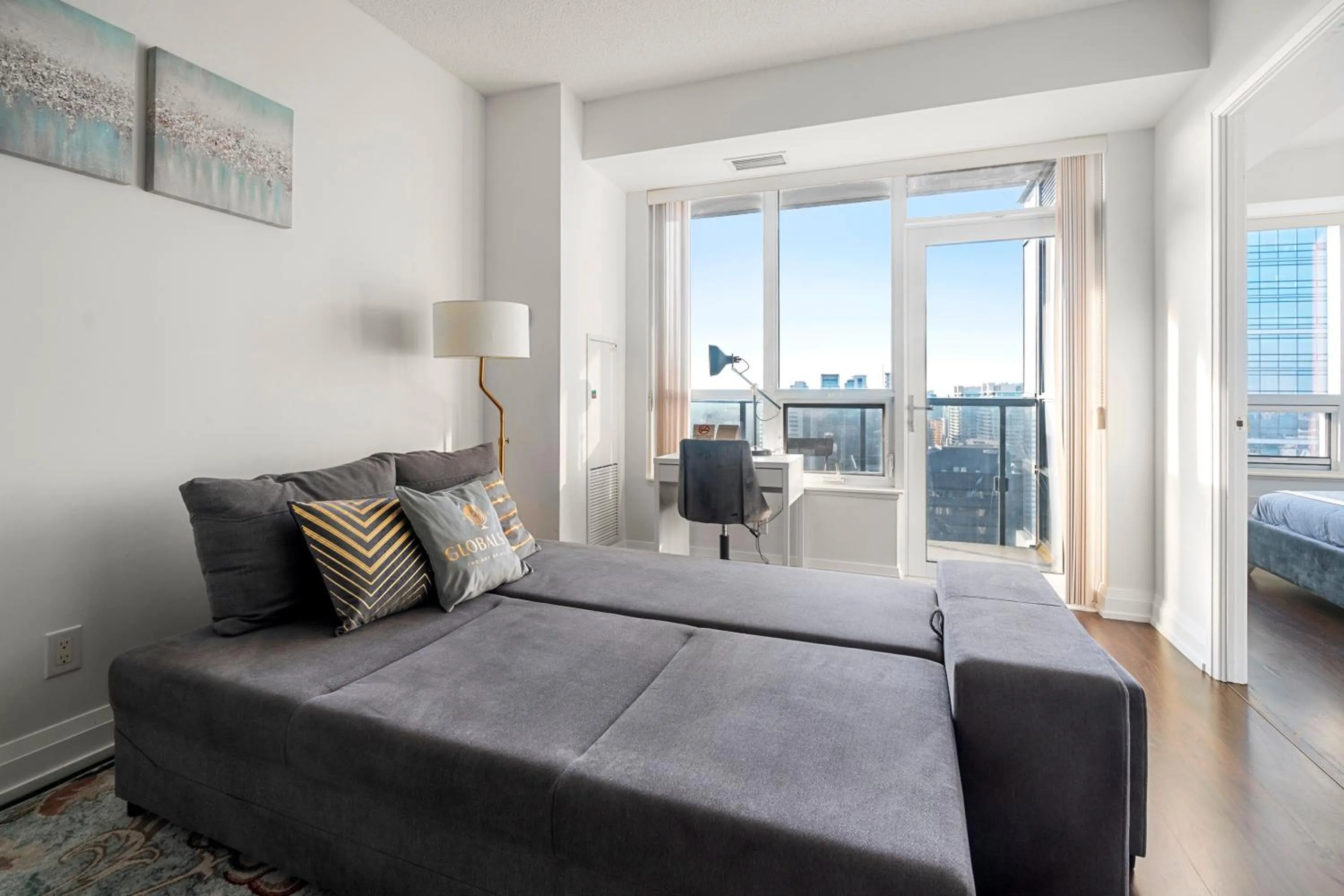 Living room, Bed in GLOBALSTAY Modern Apartments in North York Skyscraper