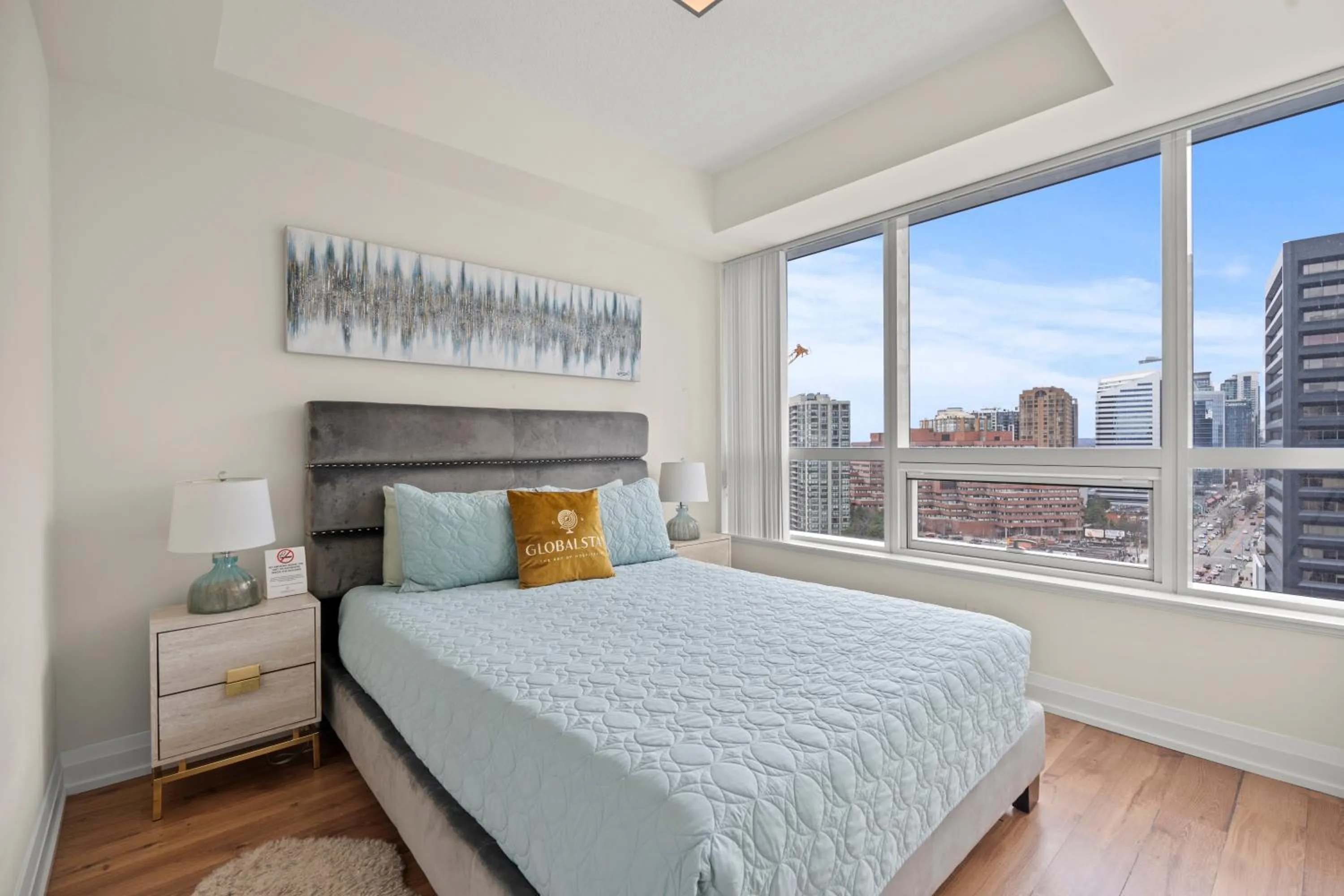 Bed in GLOBALSTAY Modern Apartments in North York Skyscraper