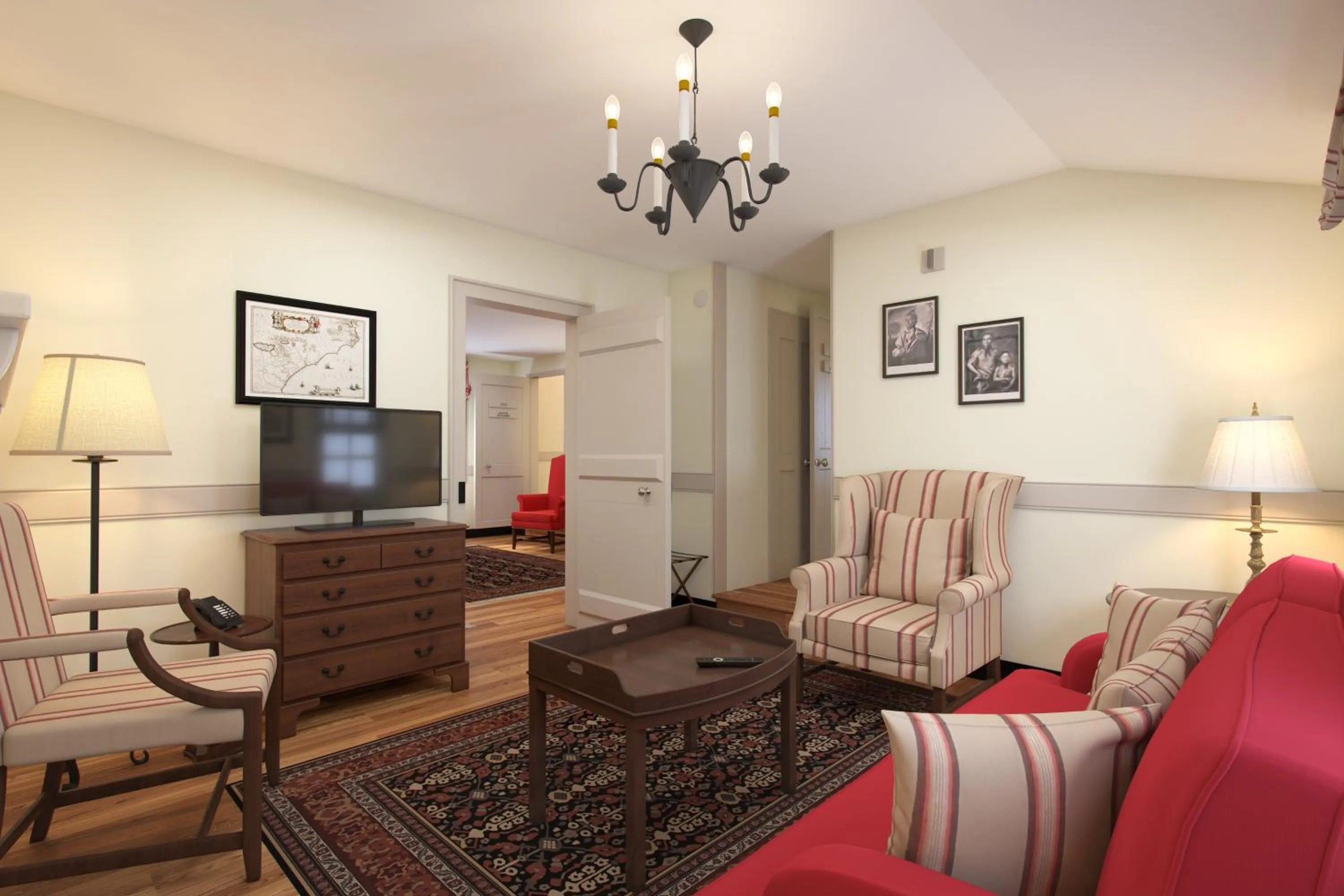 Seating area in Colonial Houses, an official Colonial Williamsburg Hotel
