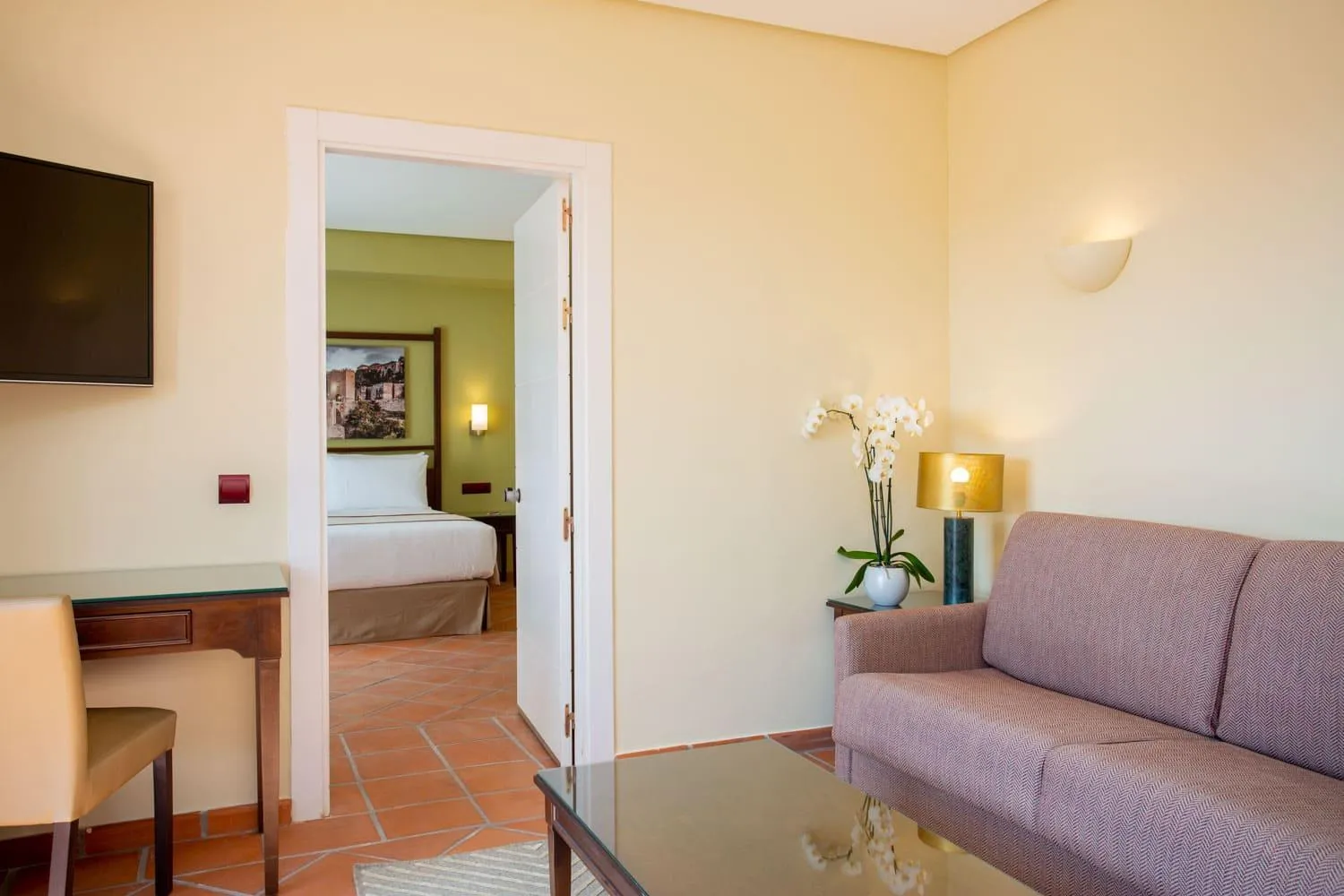 Living room, Bed in Exe Layos Golf