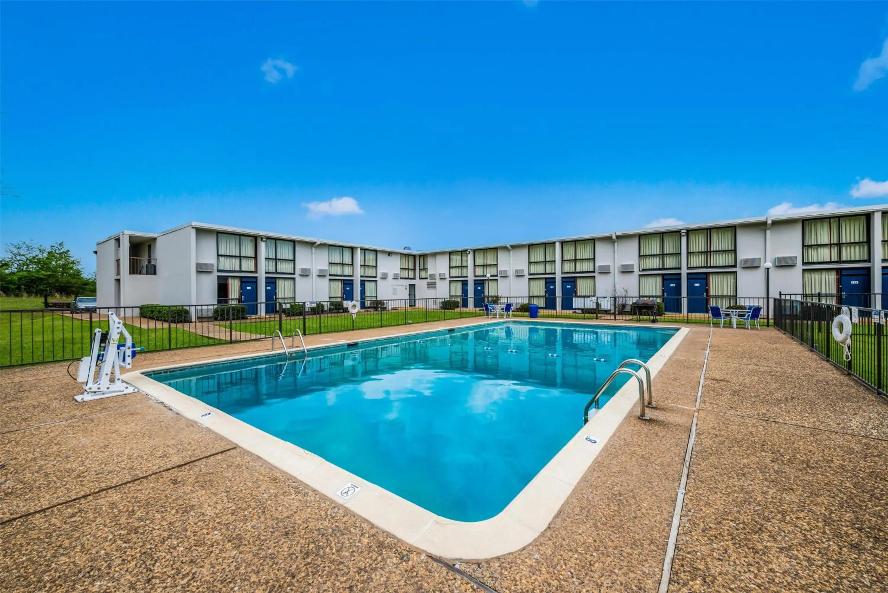 Pool view in Motel 6-Henderson, TX