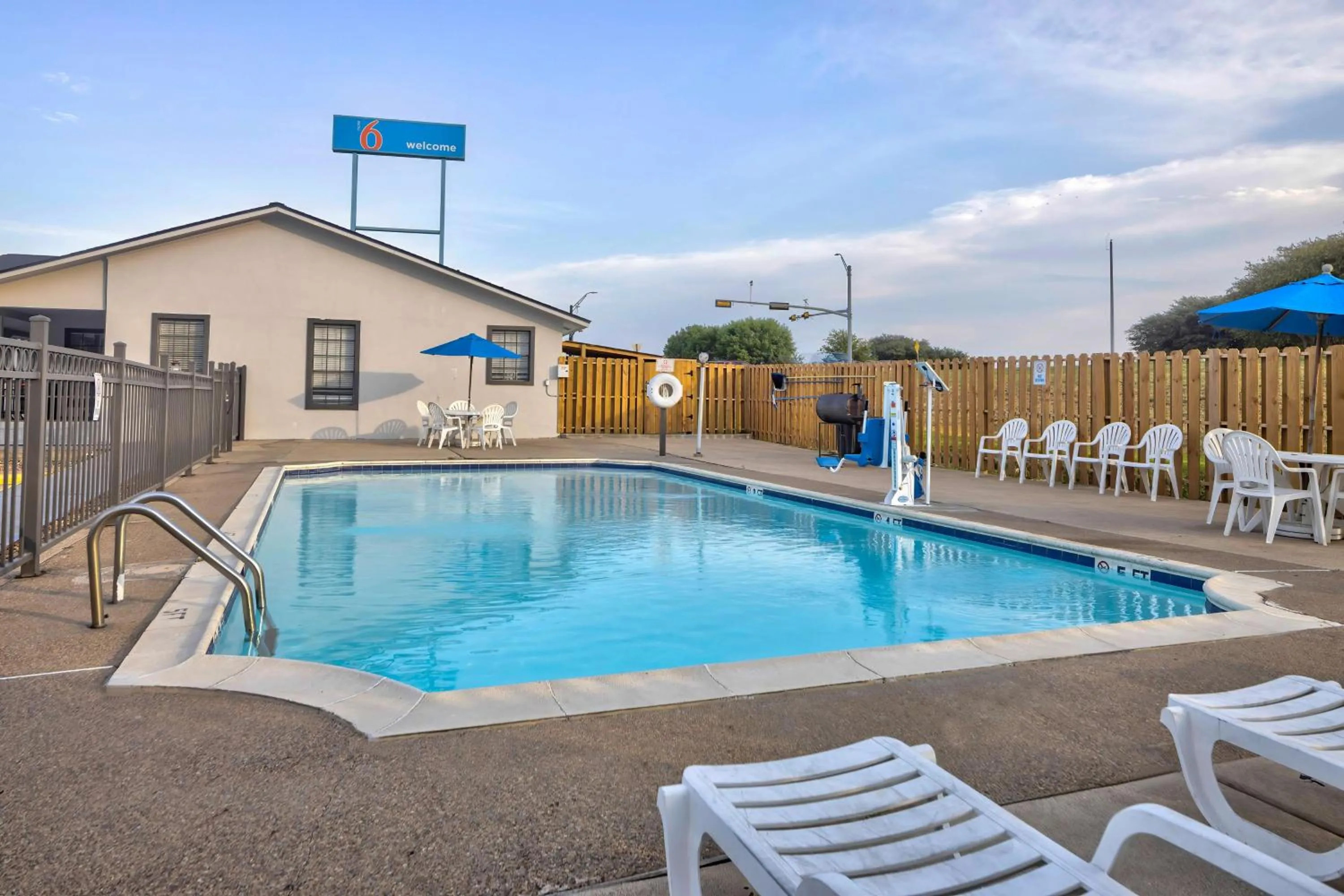 Pool view in Motel 6-Bryan, TX - College Station