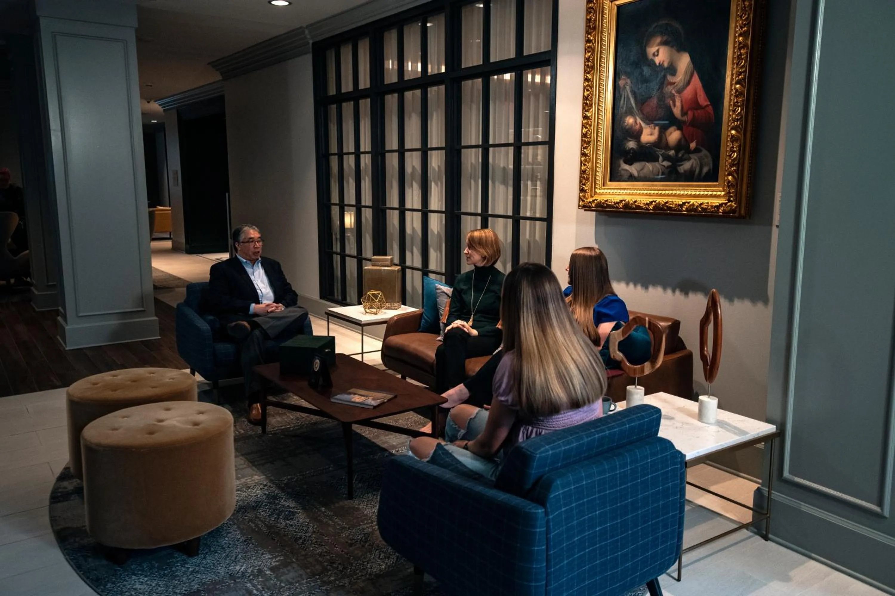 Seating area in Morris Inn at Notre Dame