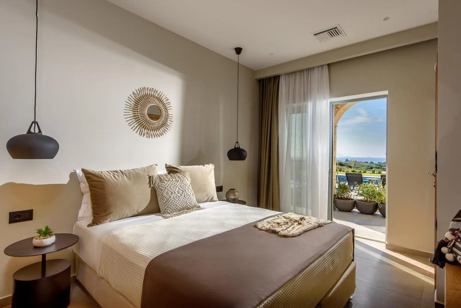 Bedroom, Bed in Caldera Theros Villas