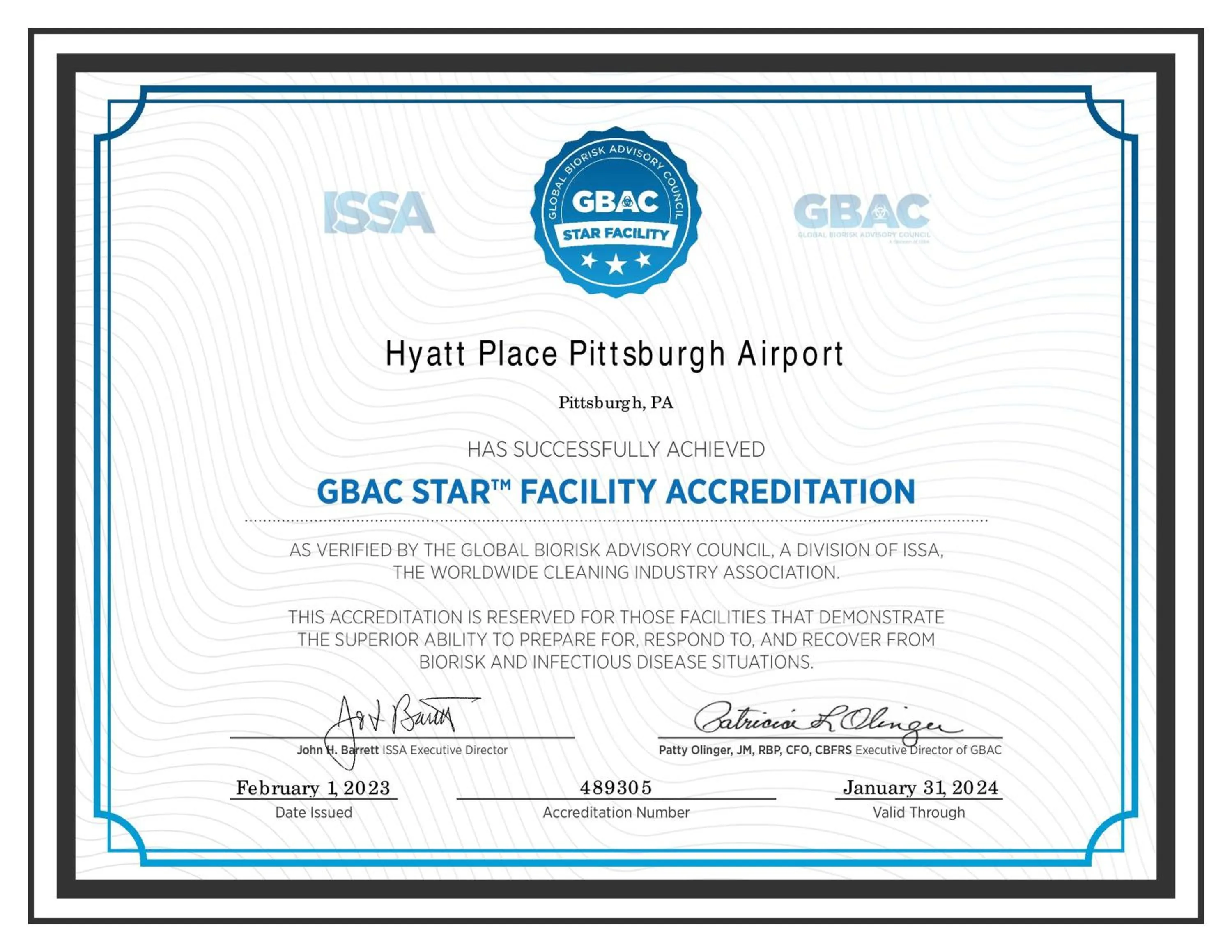 Certificate/Award in Hyatt Place Pittsburgh Airport - Robinson Mall
