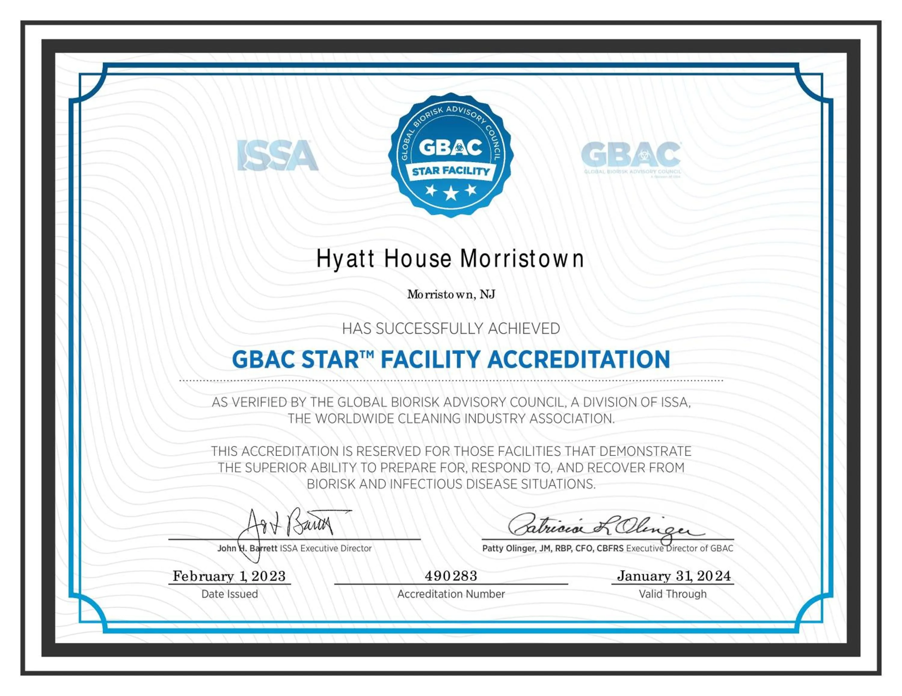 Certificate/Award in Hyatt House Morristown