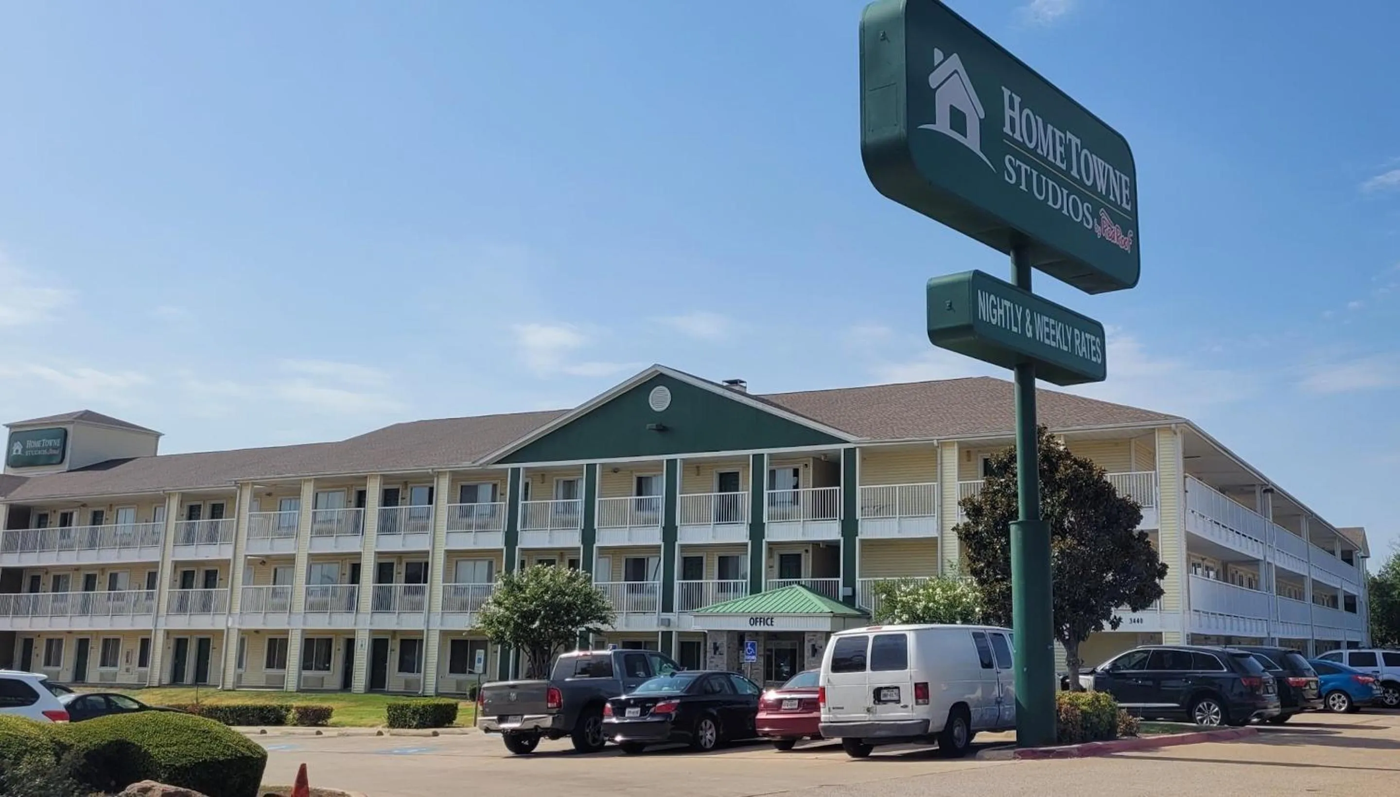 Property building in HomeTowne Studios by Red Roof Dallas - Irving