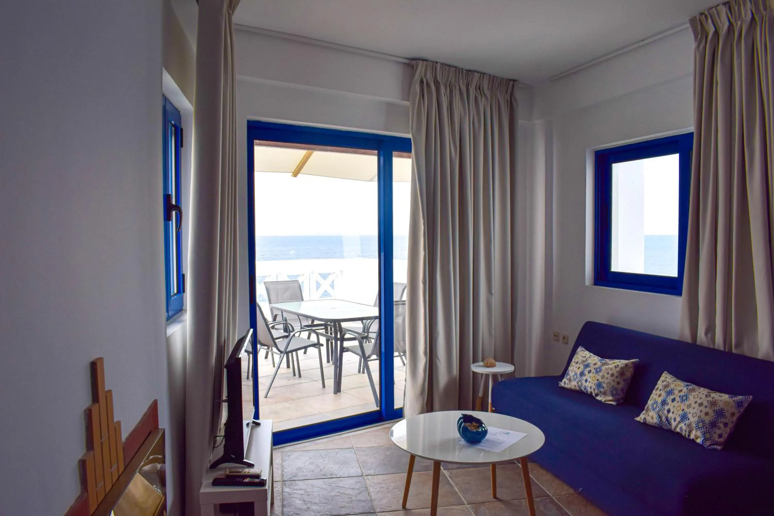 Seating area in Muses seaside Villas