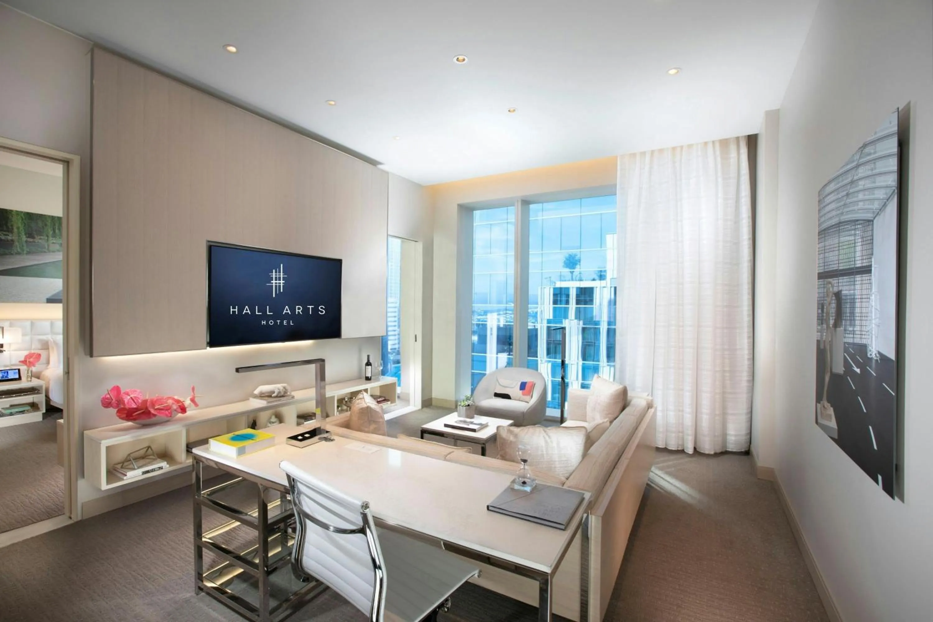 Living room in HALL Arts Hotel, Dallas, Autograph Collection