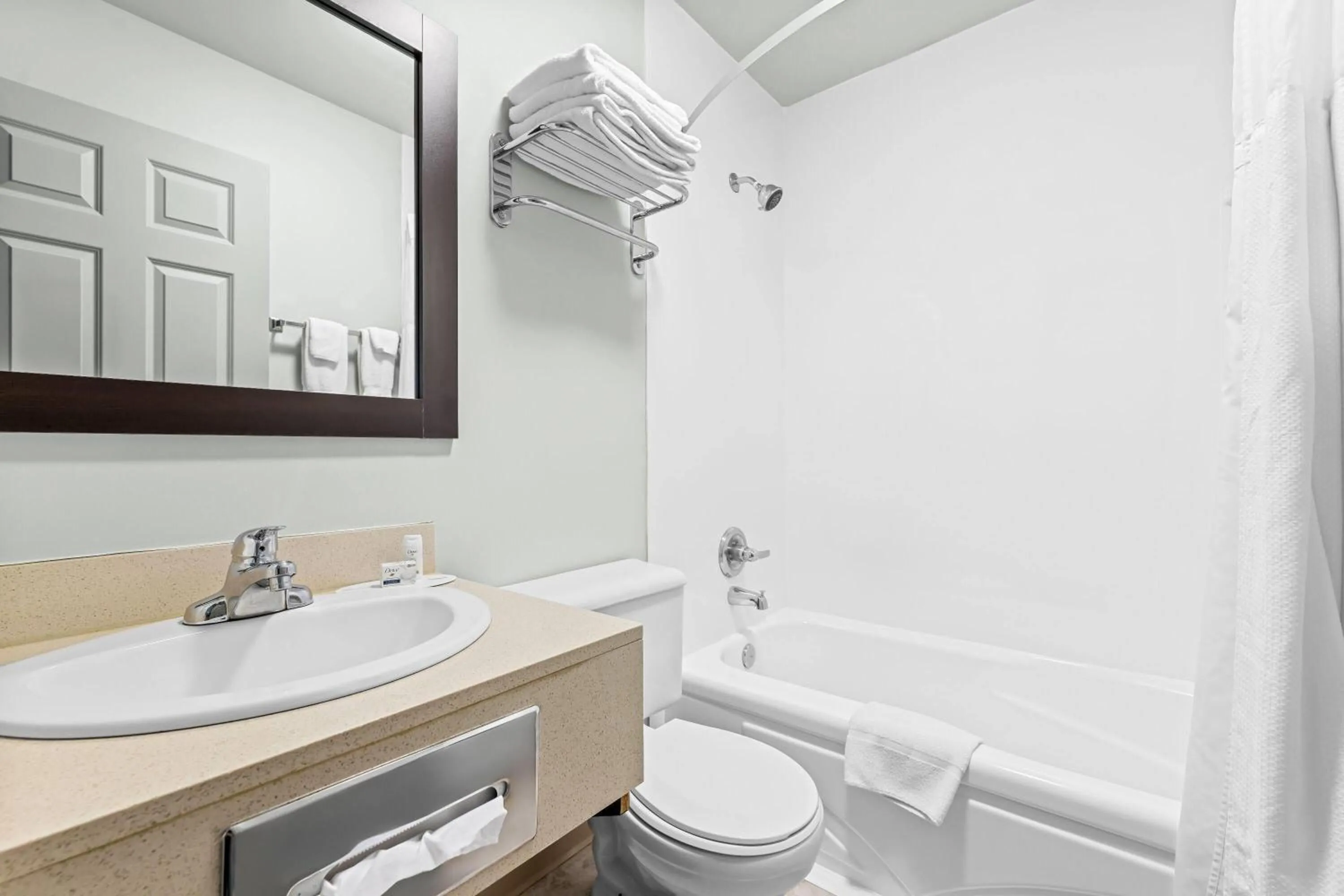 Bathroom in Super 8 by Wyndham Saskatoon Near Saskatoon Airport