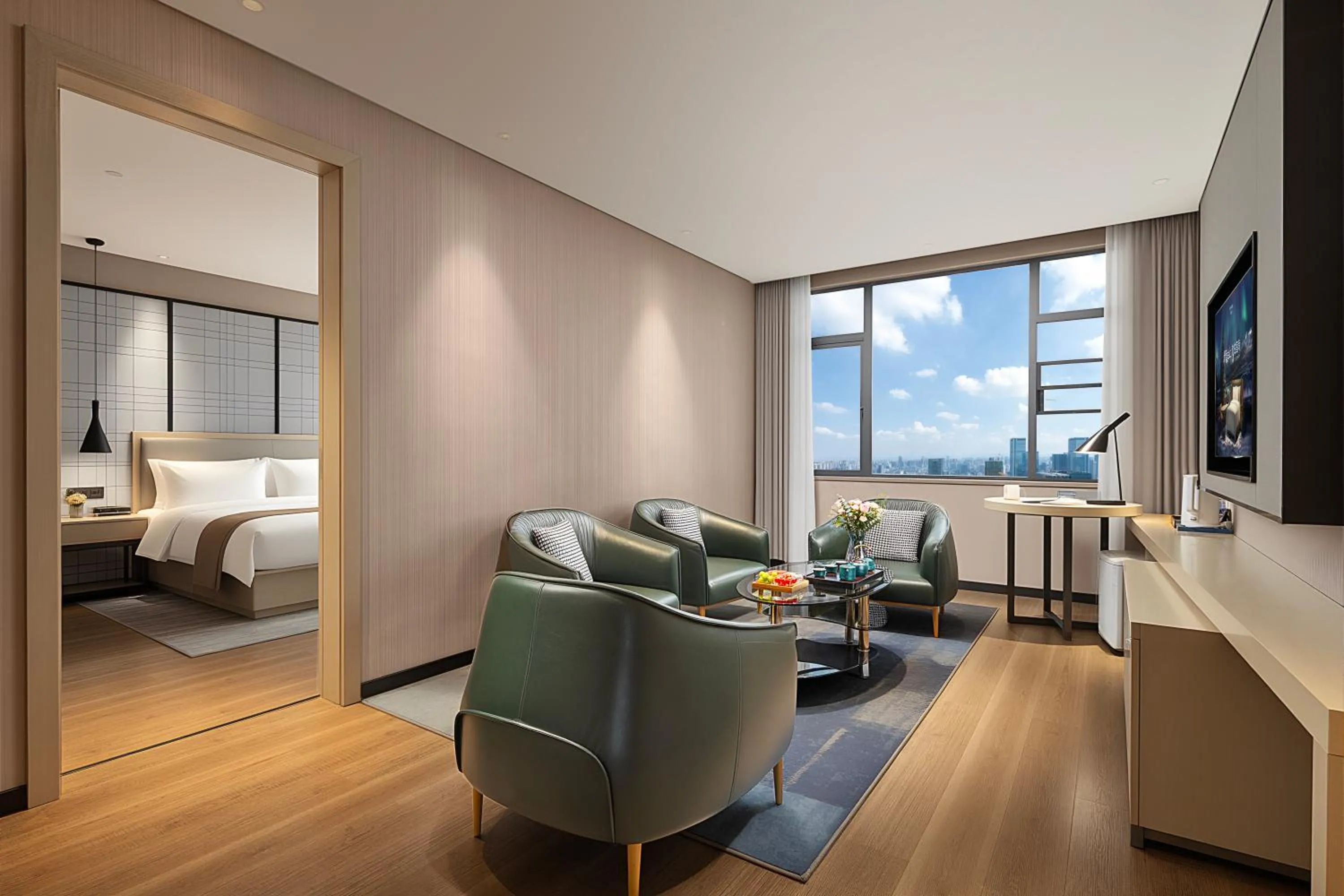 Seating area, Bed in Echarm Hotel Chengdu Chunxi Road IFS Center