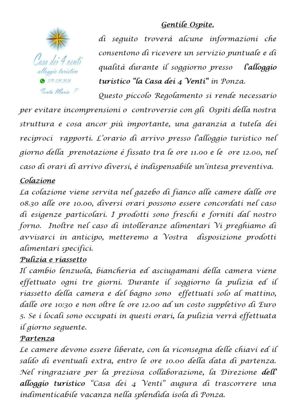 Text overlay in La casa dei 4 venti Alloggio Turistico